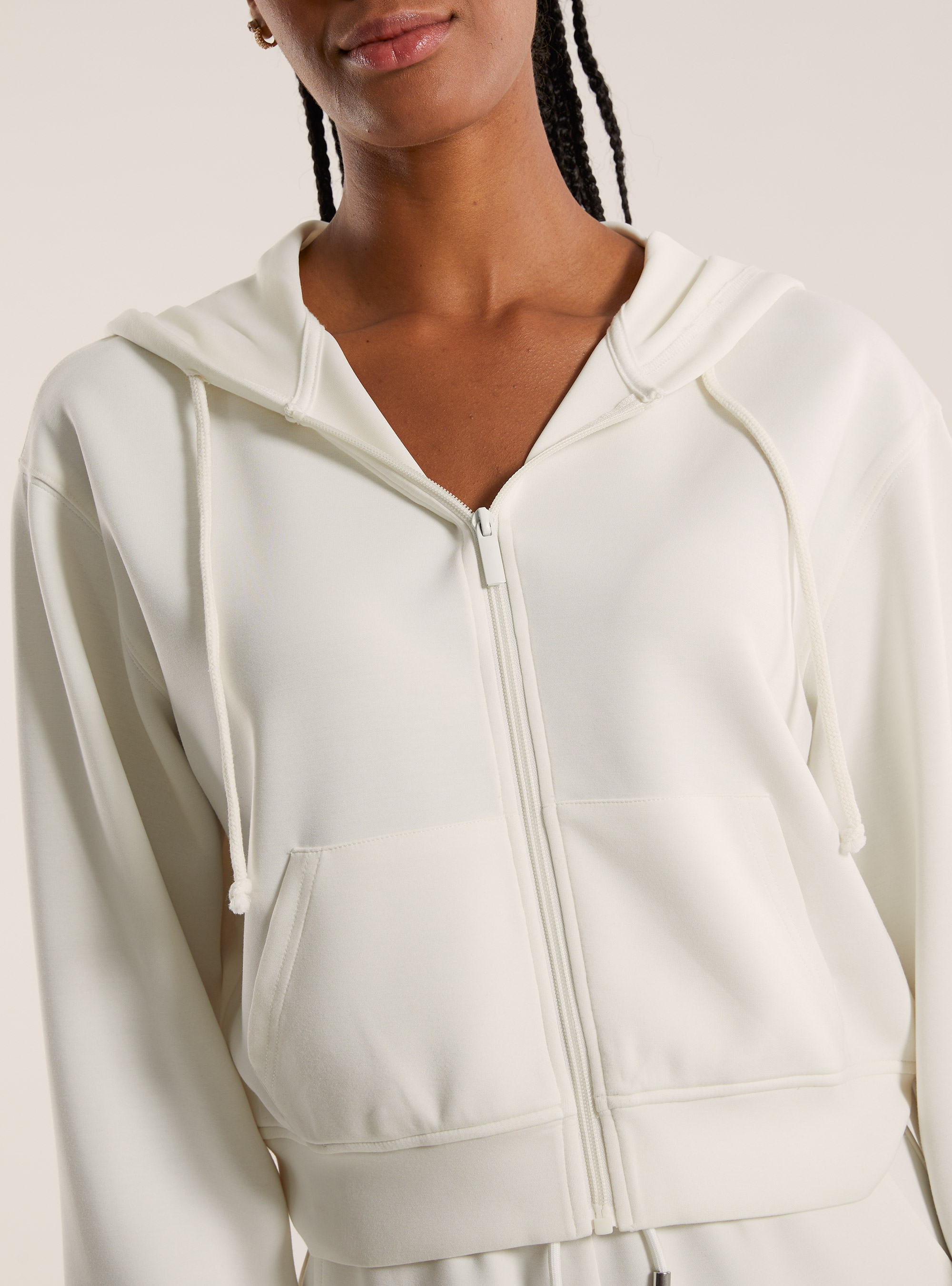 Sweatshirt court zipp&eacute; en scuba doux, WH2 WHITE