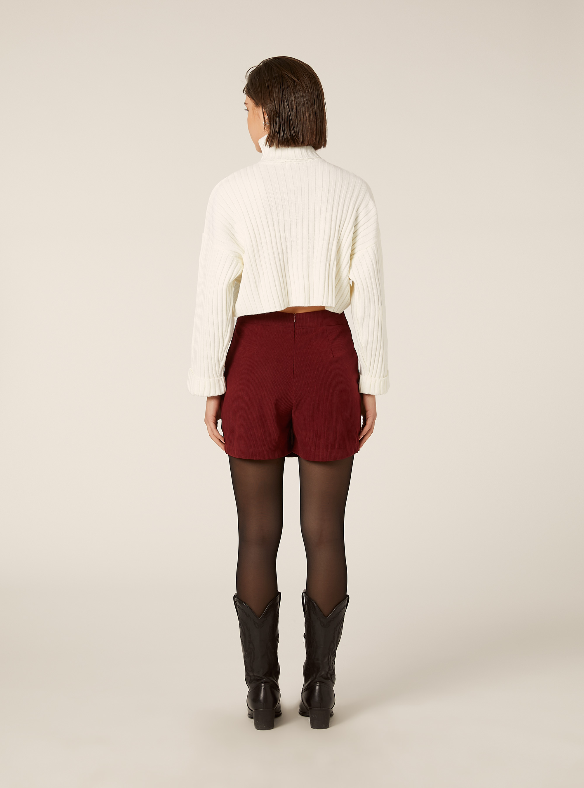 Falda pantal&oacute;n de terciopelo acanalado, BO2 BORDEAUX MEDIUM