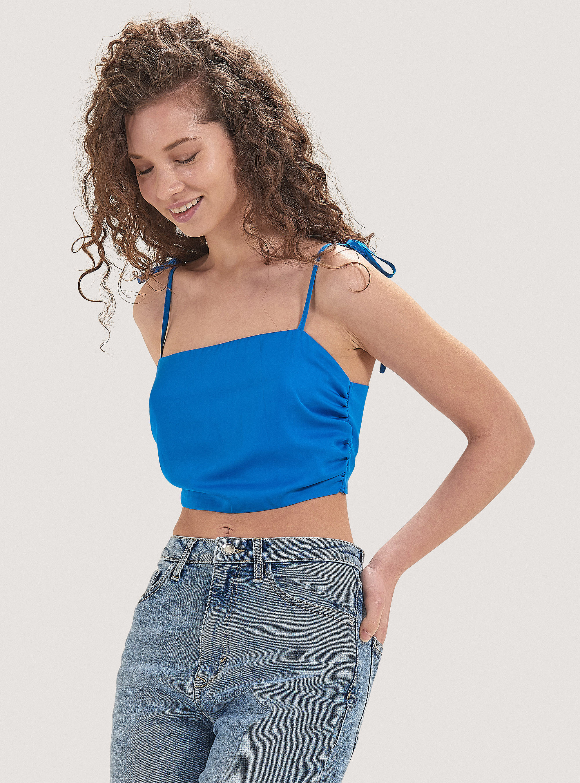 Cropped satin top, AZ2 AZZURRE MEDIUM