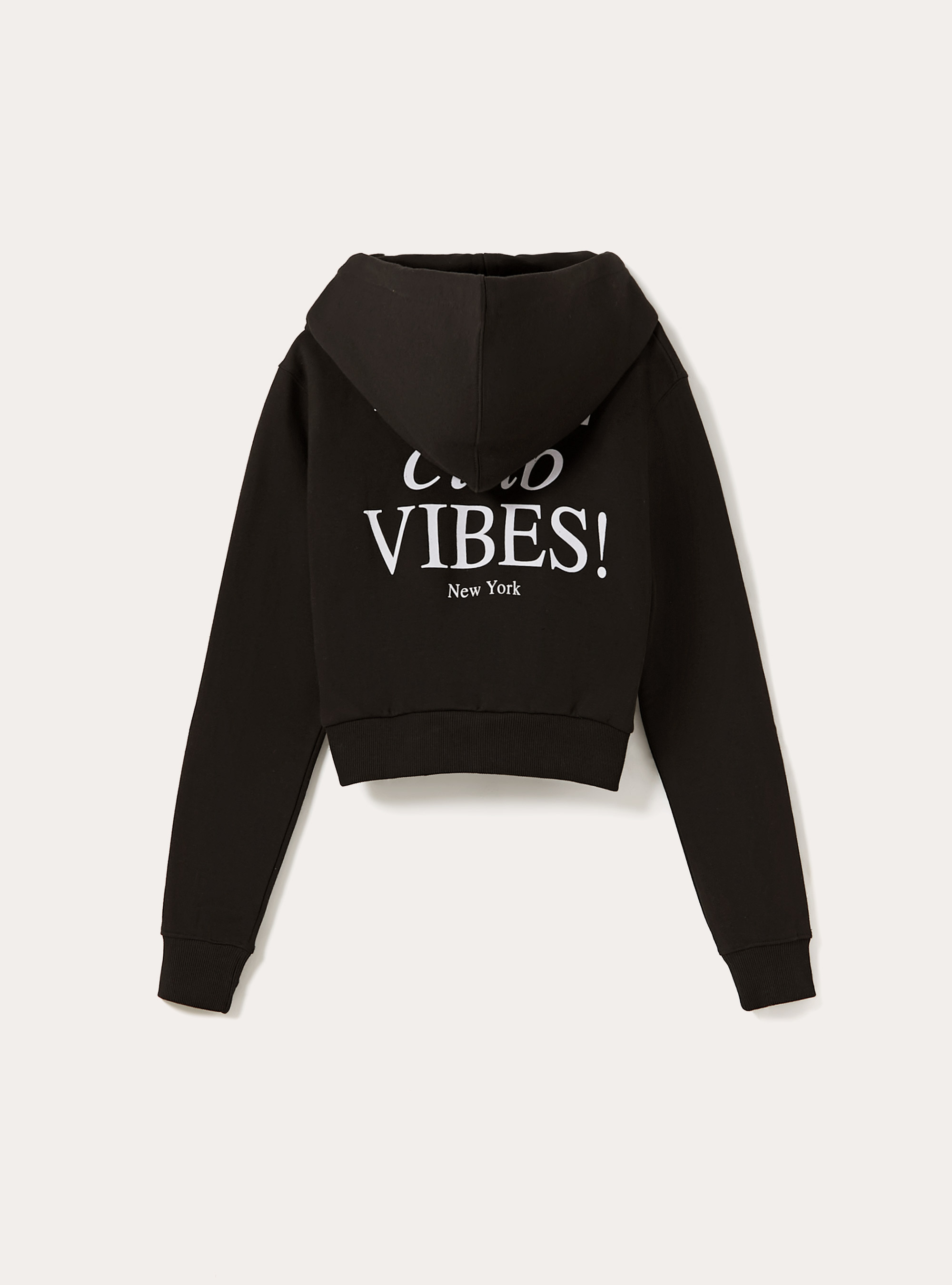 Cropped sweatshirt with zip and print, BK1 BLACK