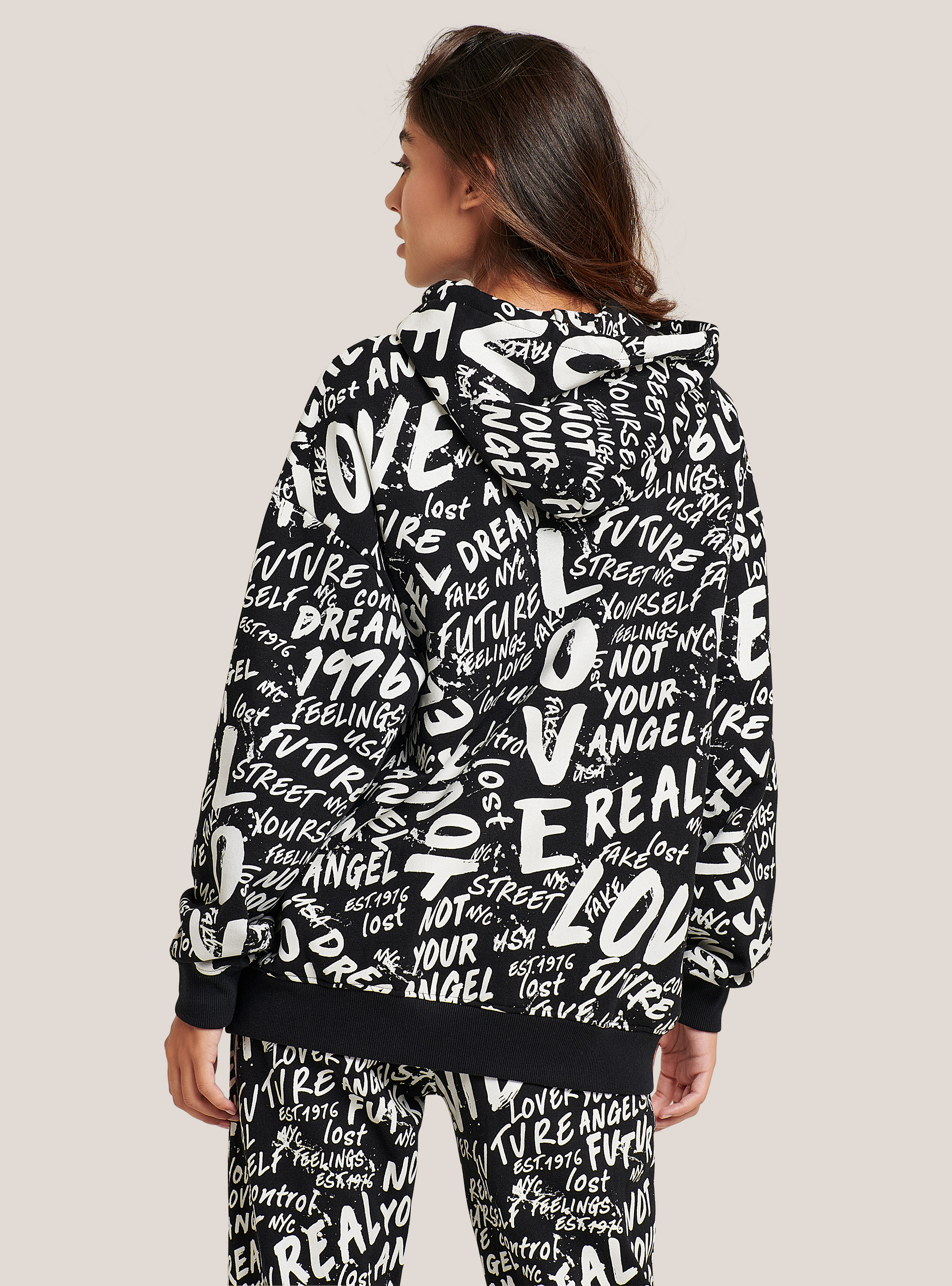 All over printed hoodie, BLACK