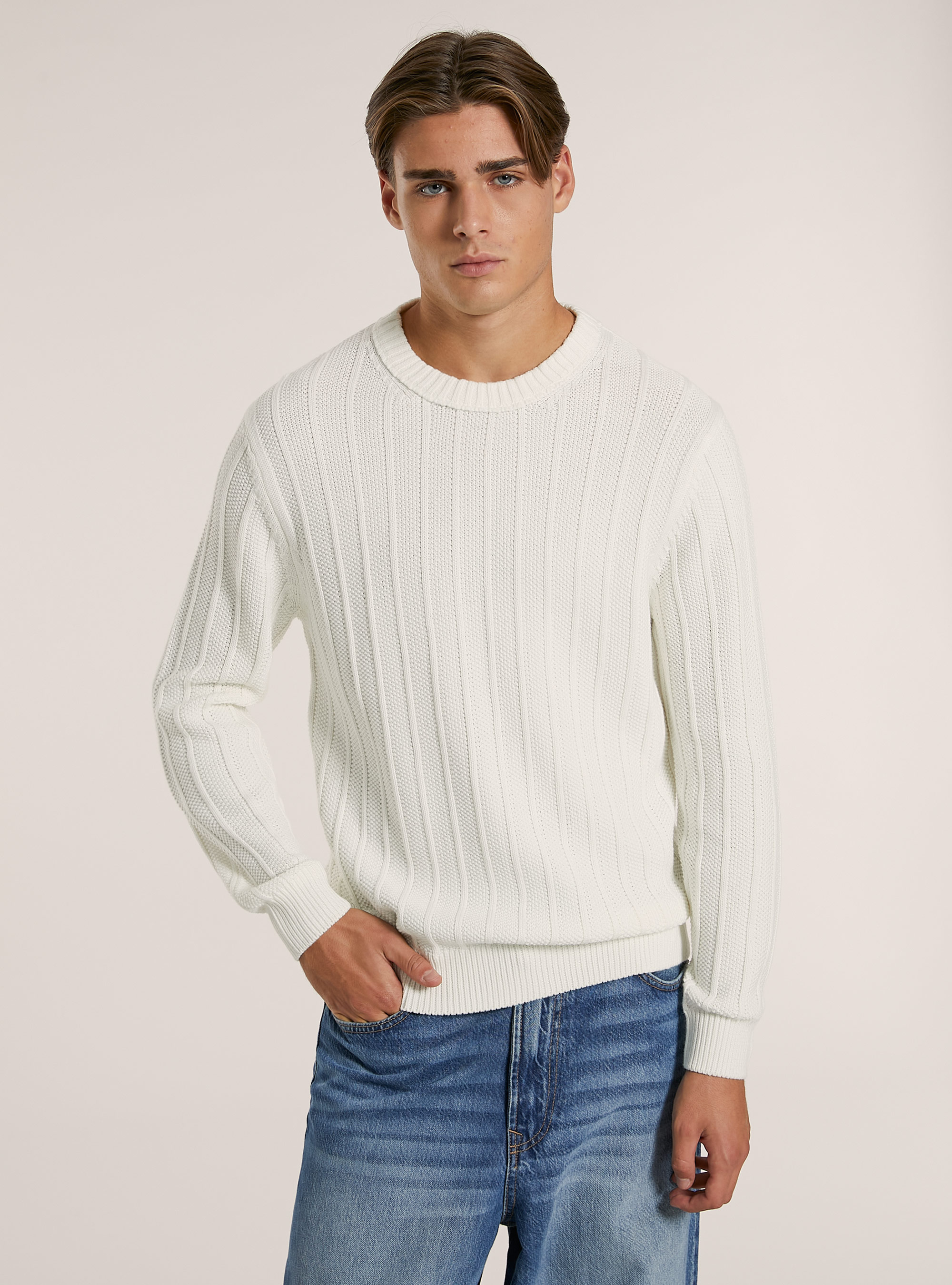 Jersey con textura y corte recto, WH2 WHITE