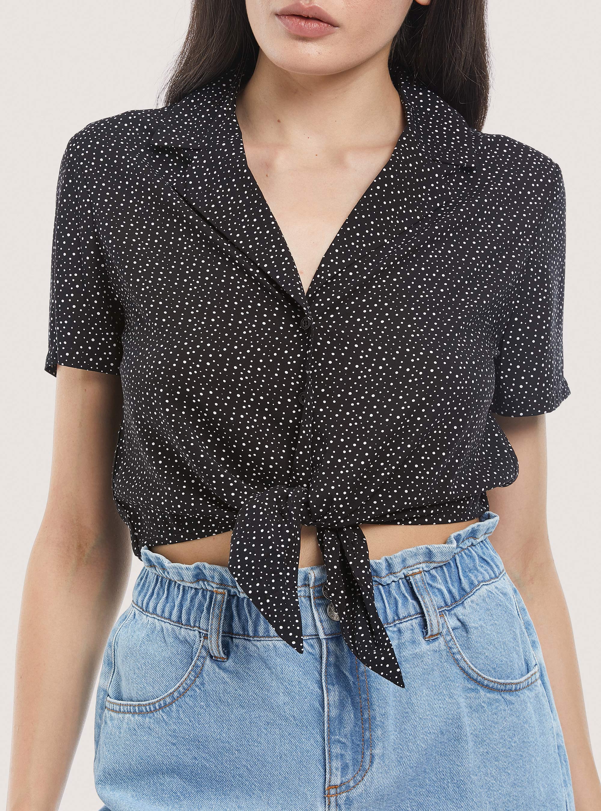 Camicia crop con nodo, BLACK