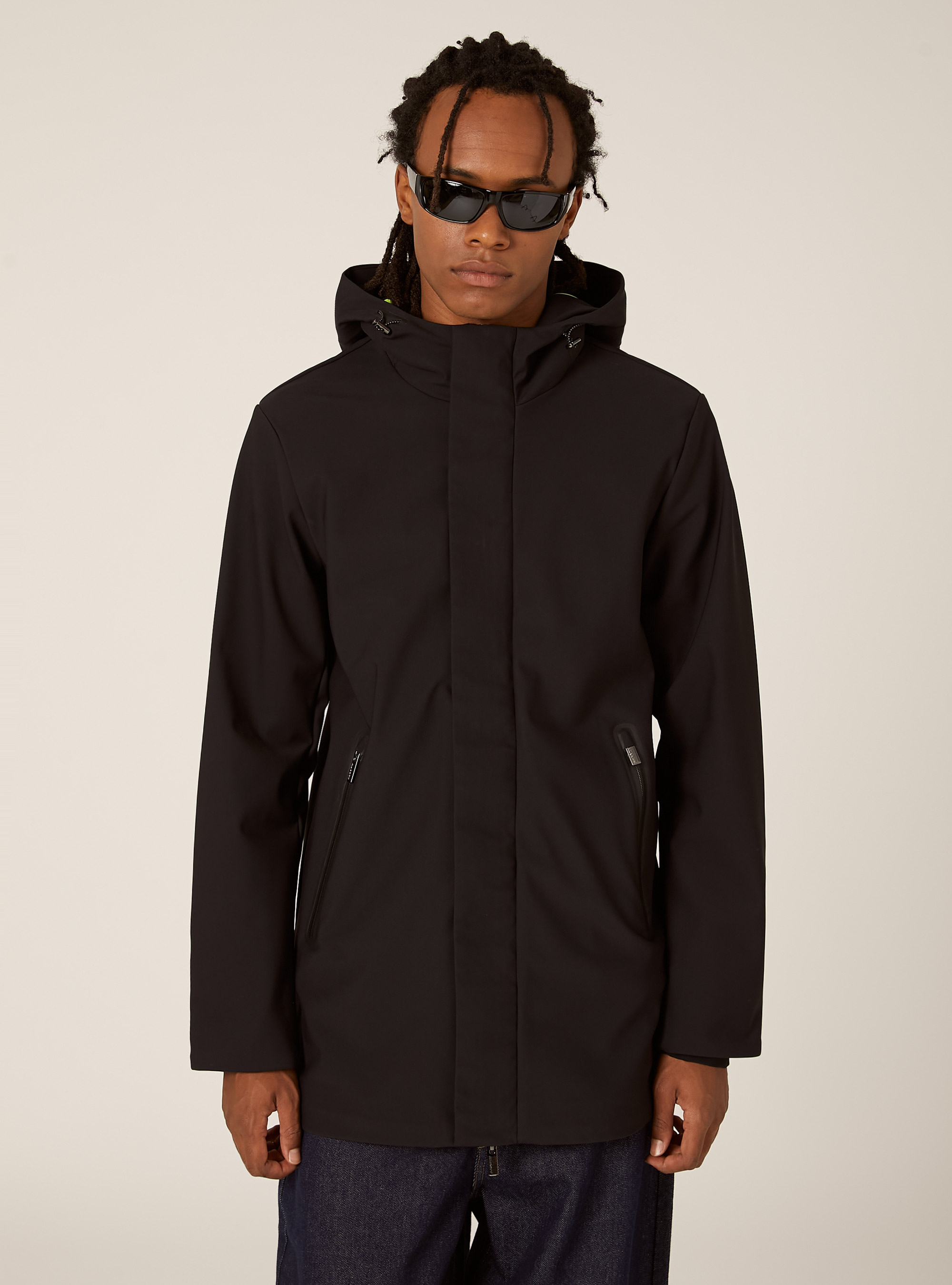 Technical fabric jacket with hood, BK1 BLACK