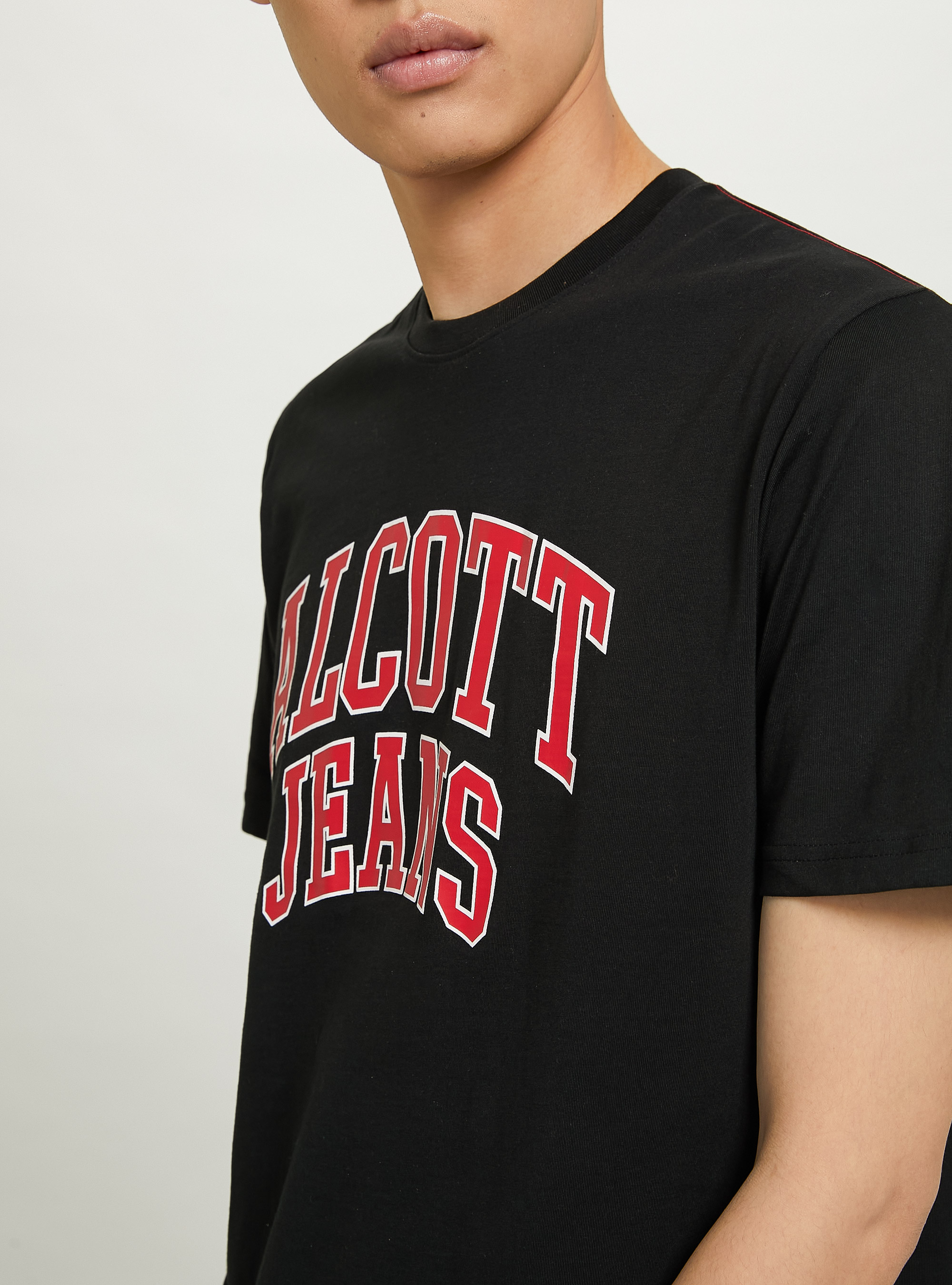 Cotton T-shirt with print, BLACK