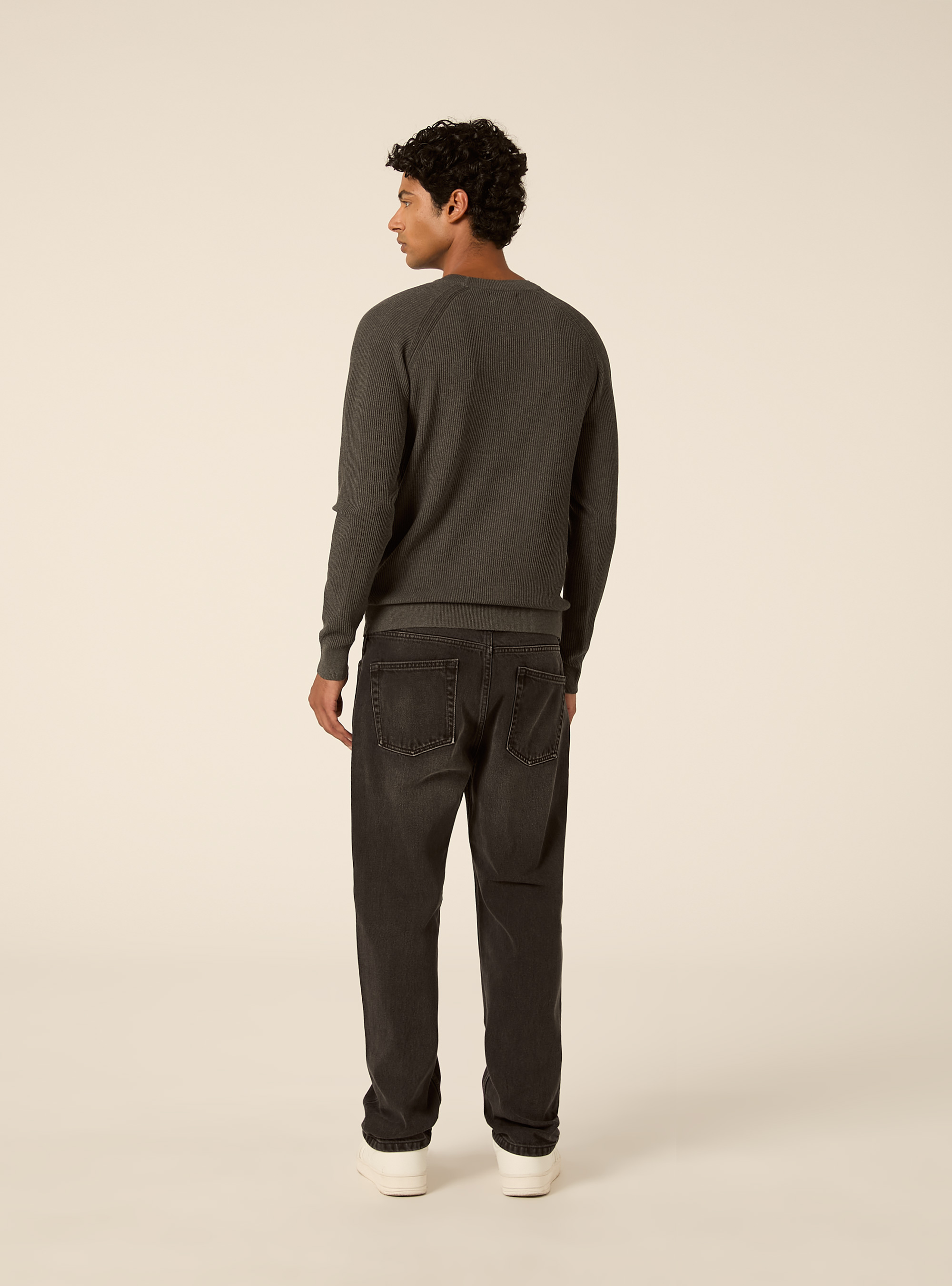 Maglia girocollo in misto cotone regular fit, MGY1 GREY MEL DARK
