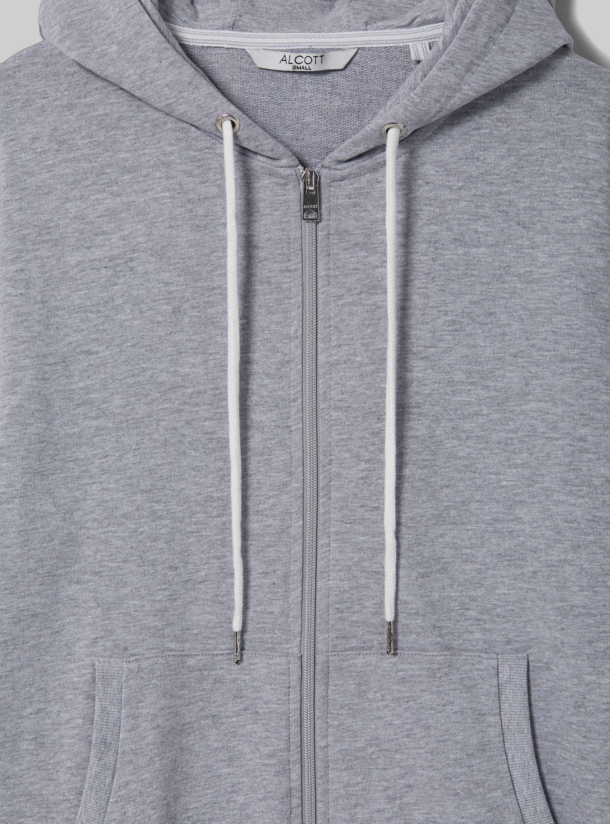 Basic-Baumwollsweatshirt mit Kapuze und Reißverschluss, C143 LIGHT GREY M