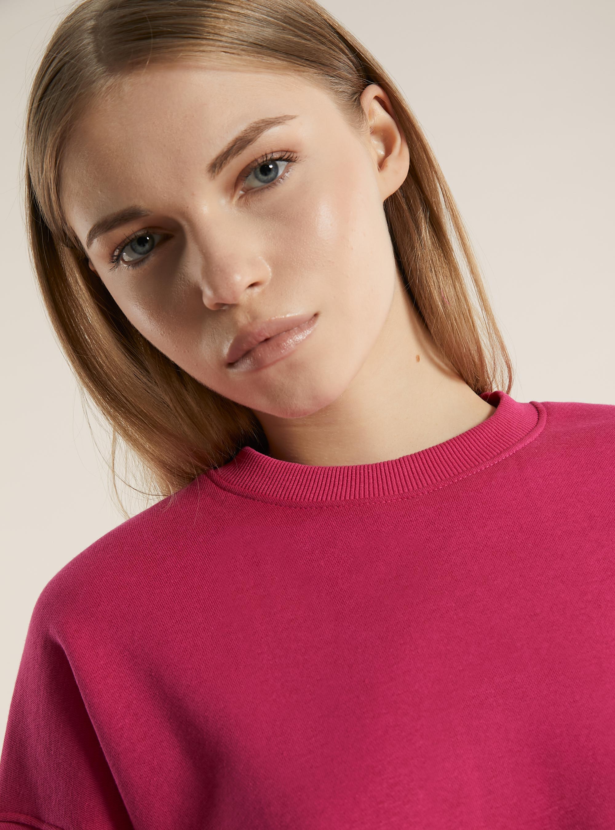 Baumwoll-Crop-Sweatshirt mit Rundhalsausschnitt, FX2 FUXIA MEDIUM