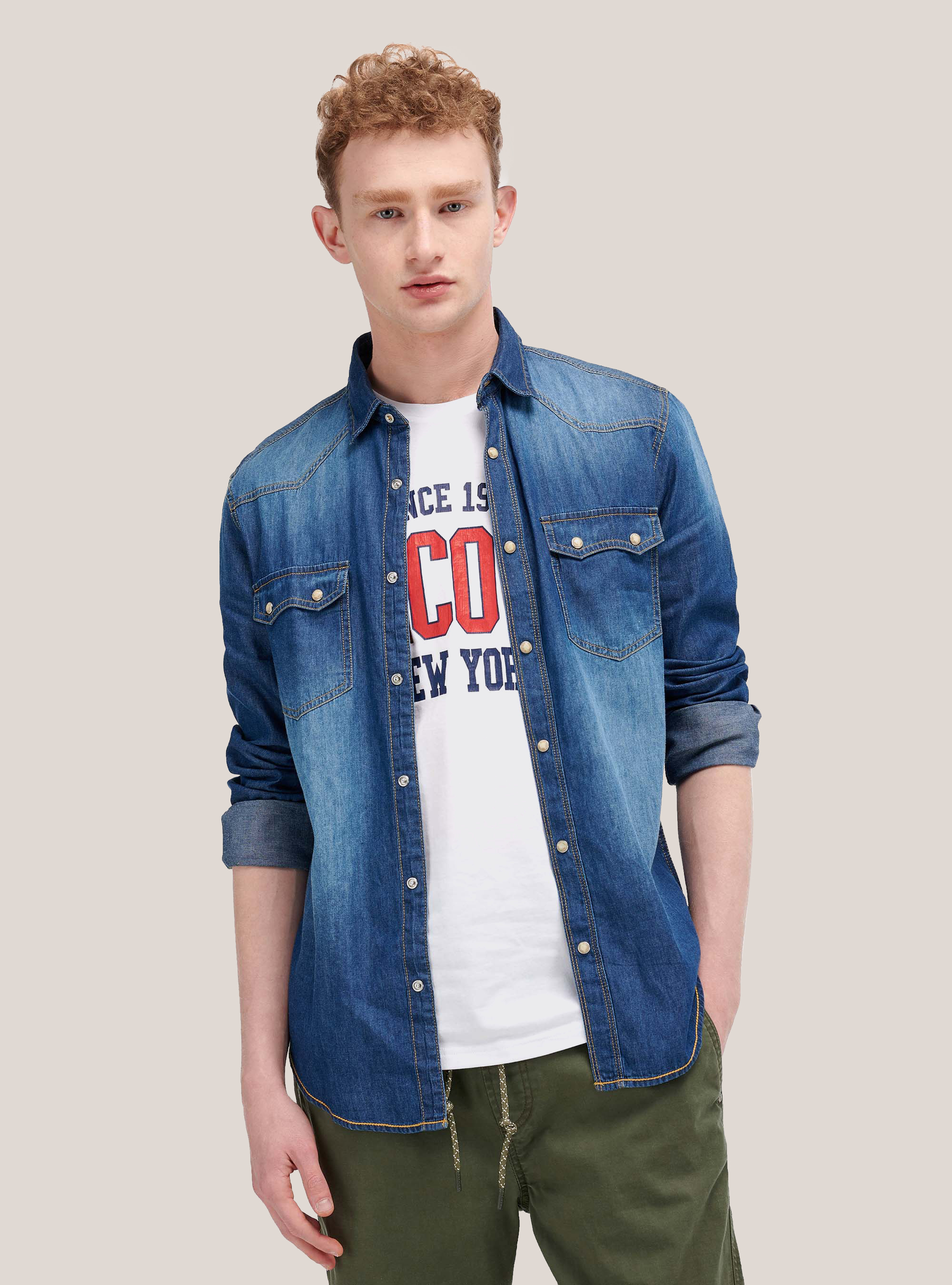 Denim shirt with long sleeves, BLUE NAVY