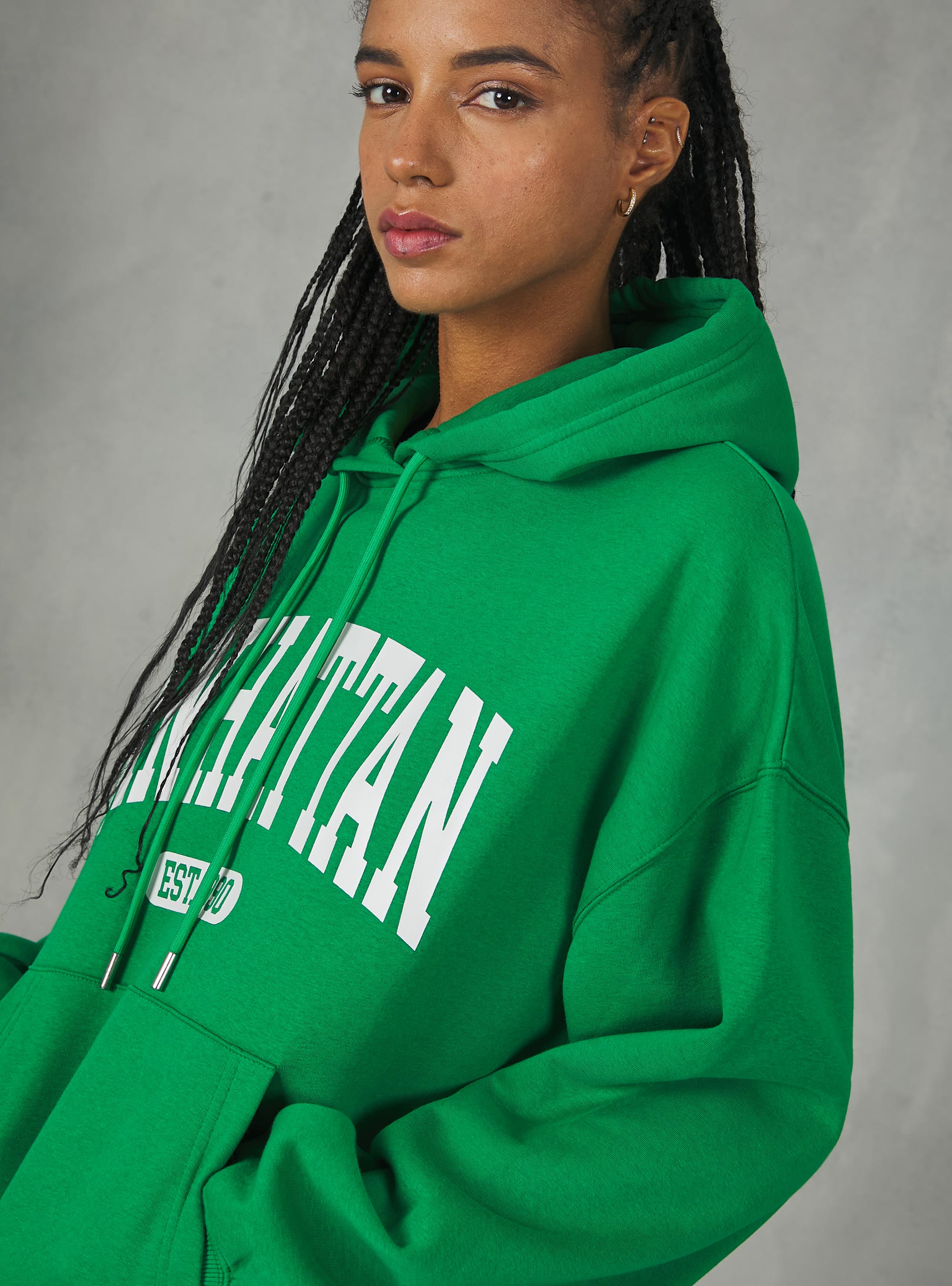 Sweatshirt avec imprim&eacute; coll&egrave;ge et capuche, GN2 GREEN MEDIUM