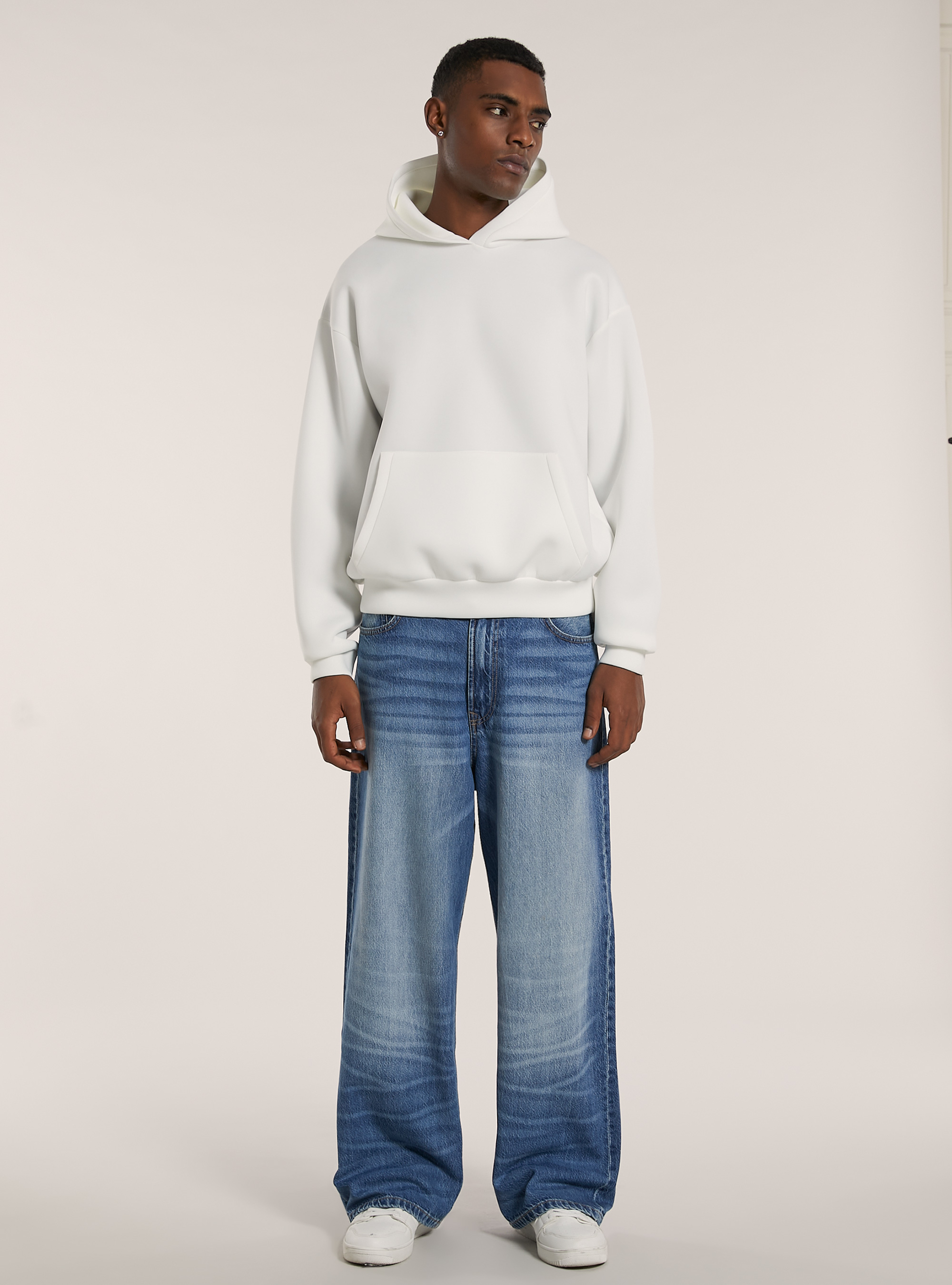 Sudadera boxy fit en tejido scuba, WH2 WHITE