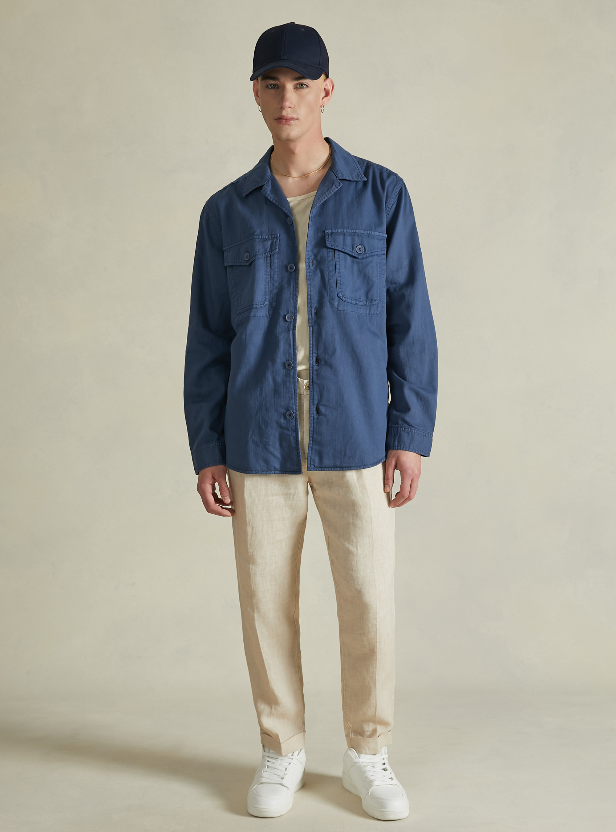 Giacca camicia in misto lino, NA3 NAVY LIGHT