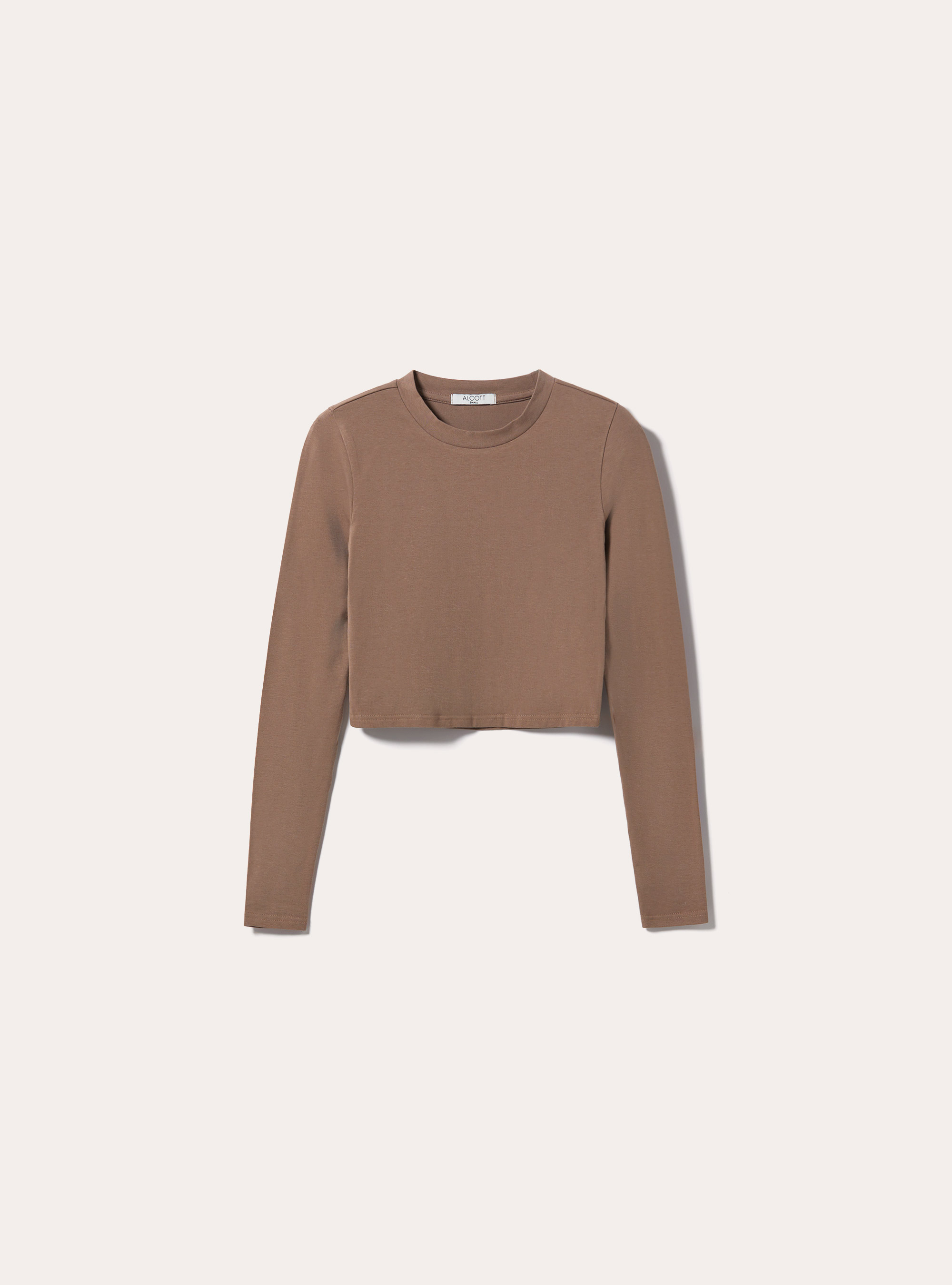 Cropped long-sleeved T-shirt, BR3 BROWN LIGHT