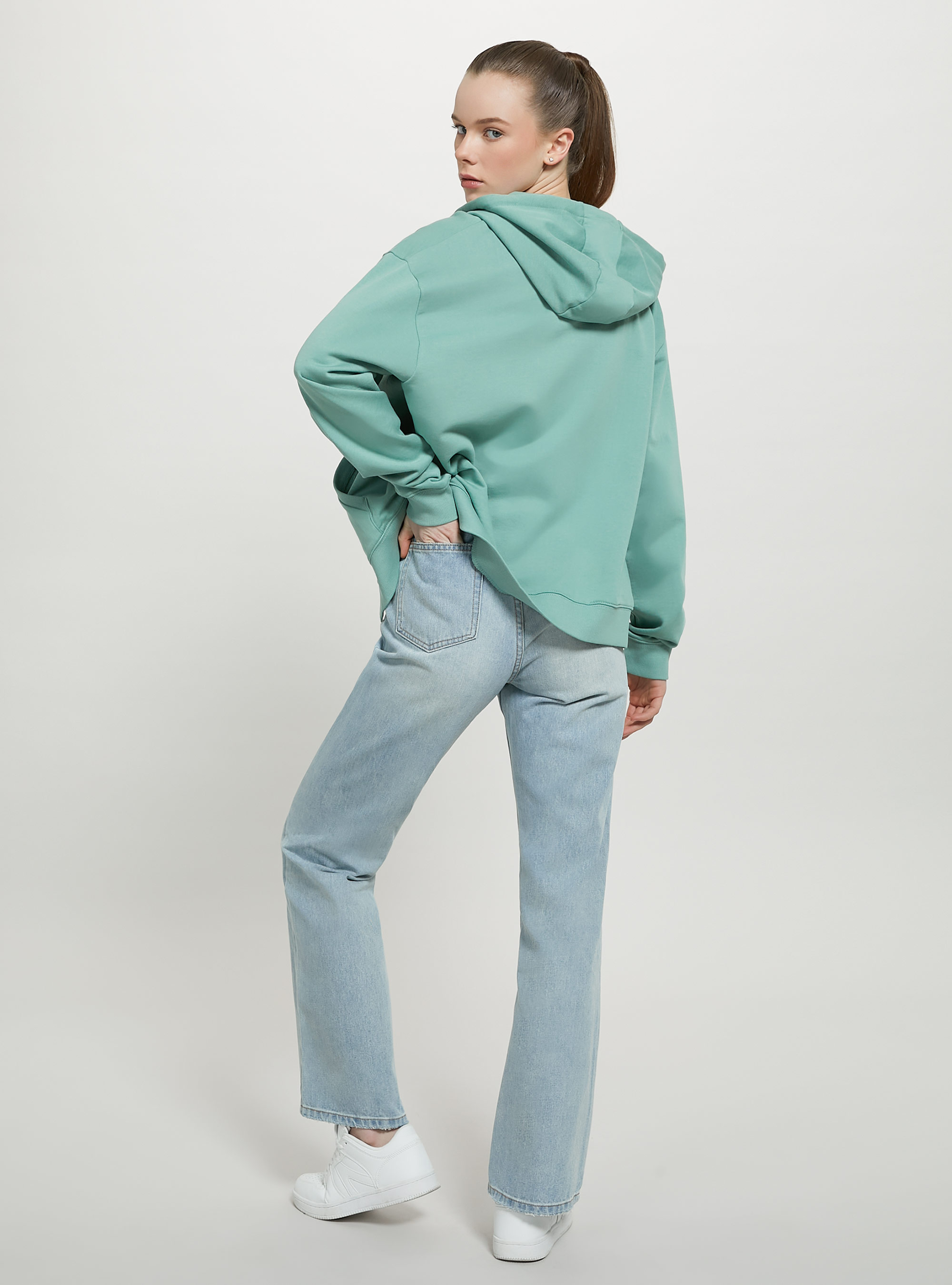 Sudadera básica de algodón con capucha y cremallera, C6730 GREEN