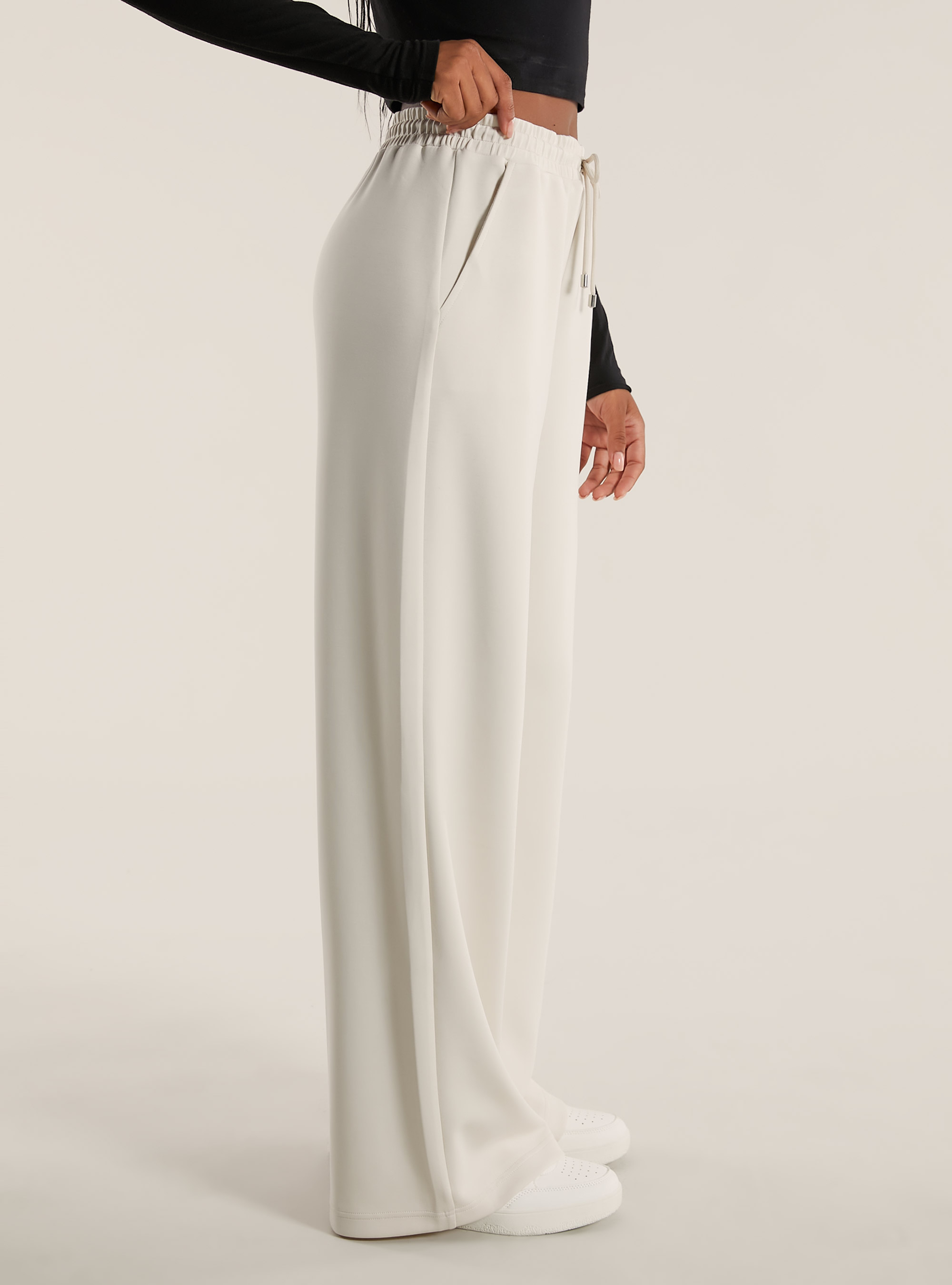 Wide leg trousers in soft scuba, BG3 BEIGE LIGHT