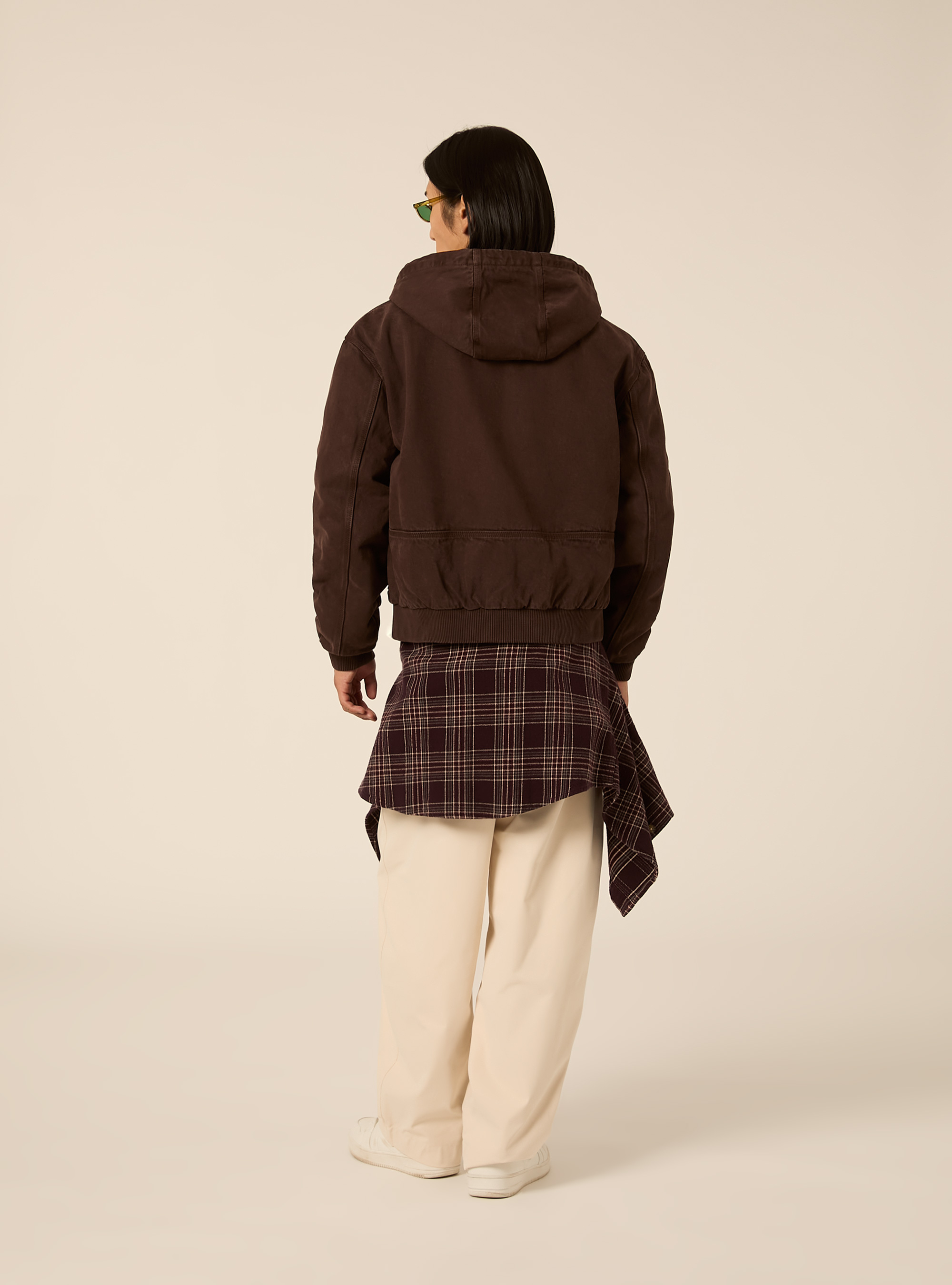 Giacca imbottita con cappuccio in canvas, BR1 BROWN DARK