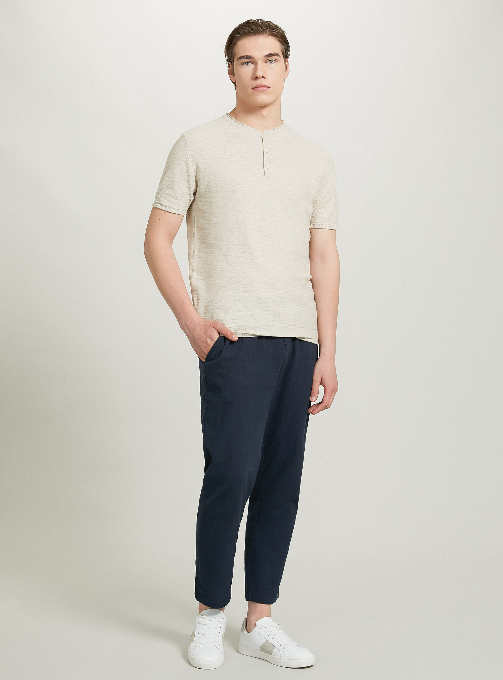 Short-sleeved serafino pullover, BG2 BEIGE MEDIUM