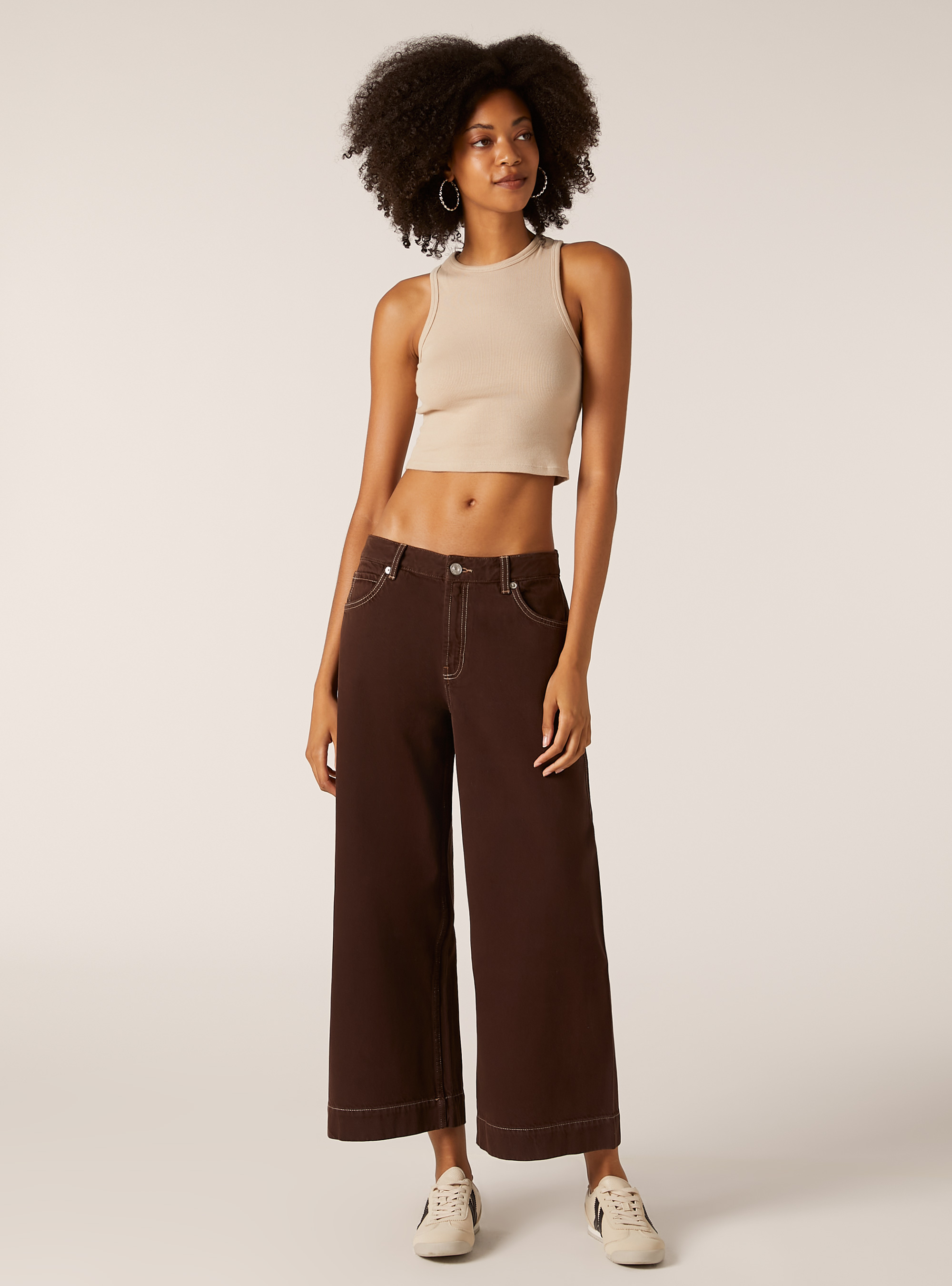 Coloured wide leg cropped jeans, BR2 BROWN MEDIUM