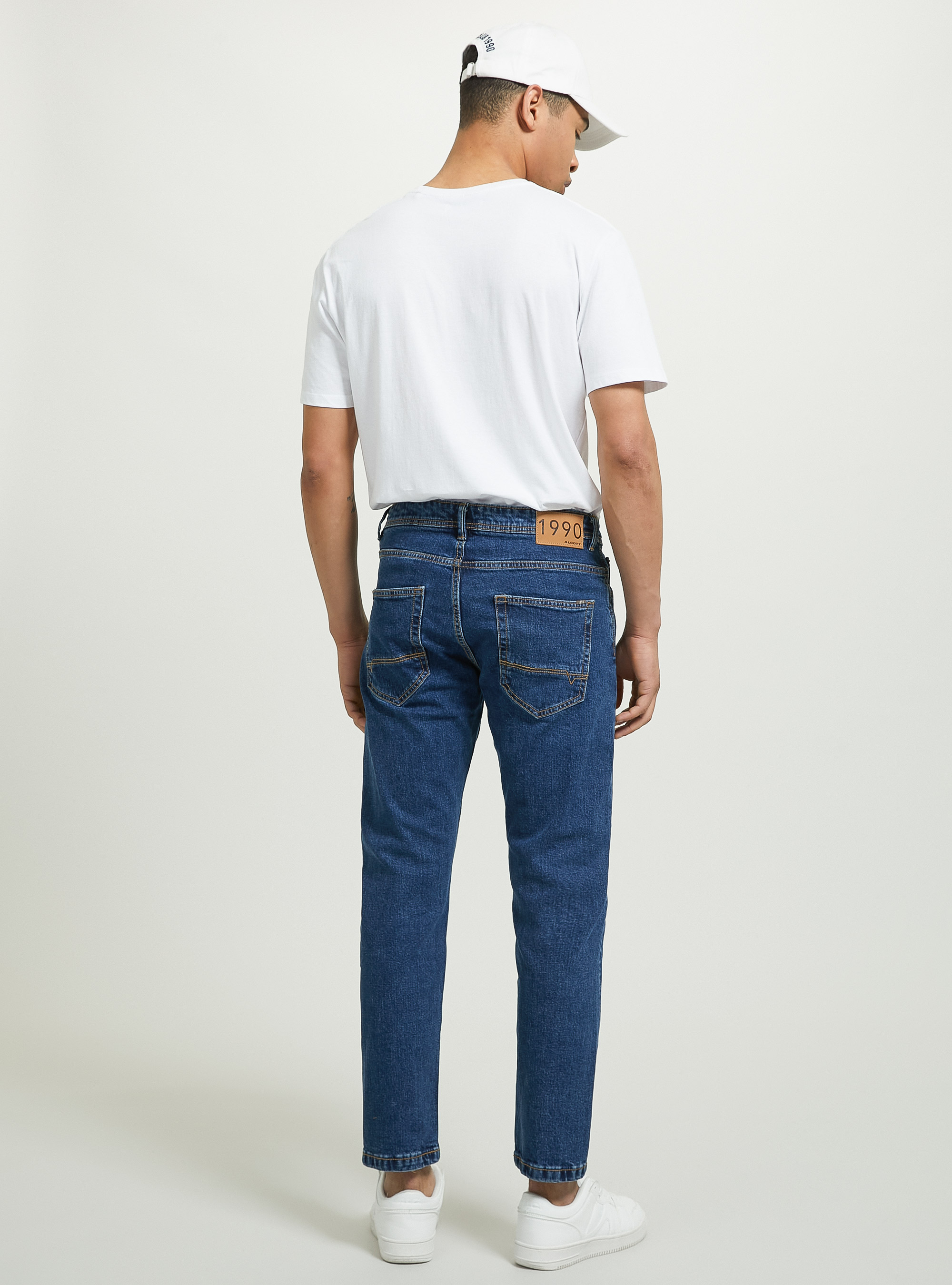 Jeans slim fit in denim stretch, D002 MEDIUM DARK BLUE