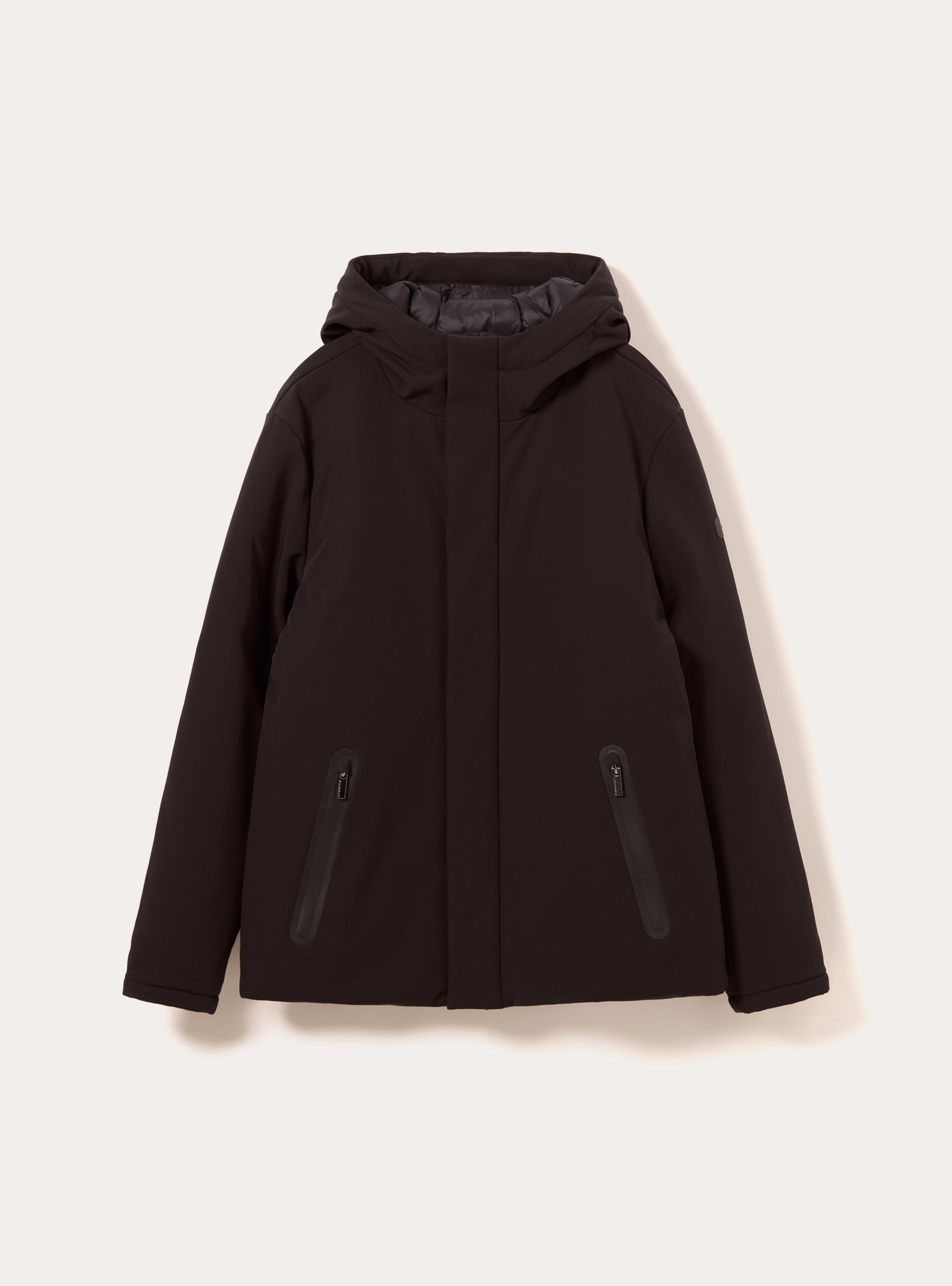 Giubbino con cappuccio e zip impermeabili, BK1 BLACK