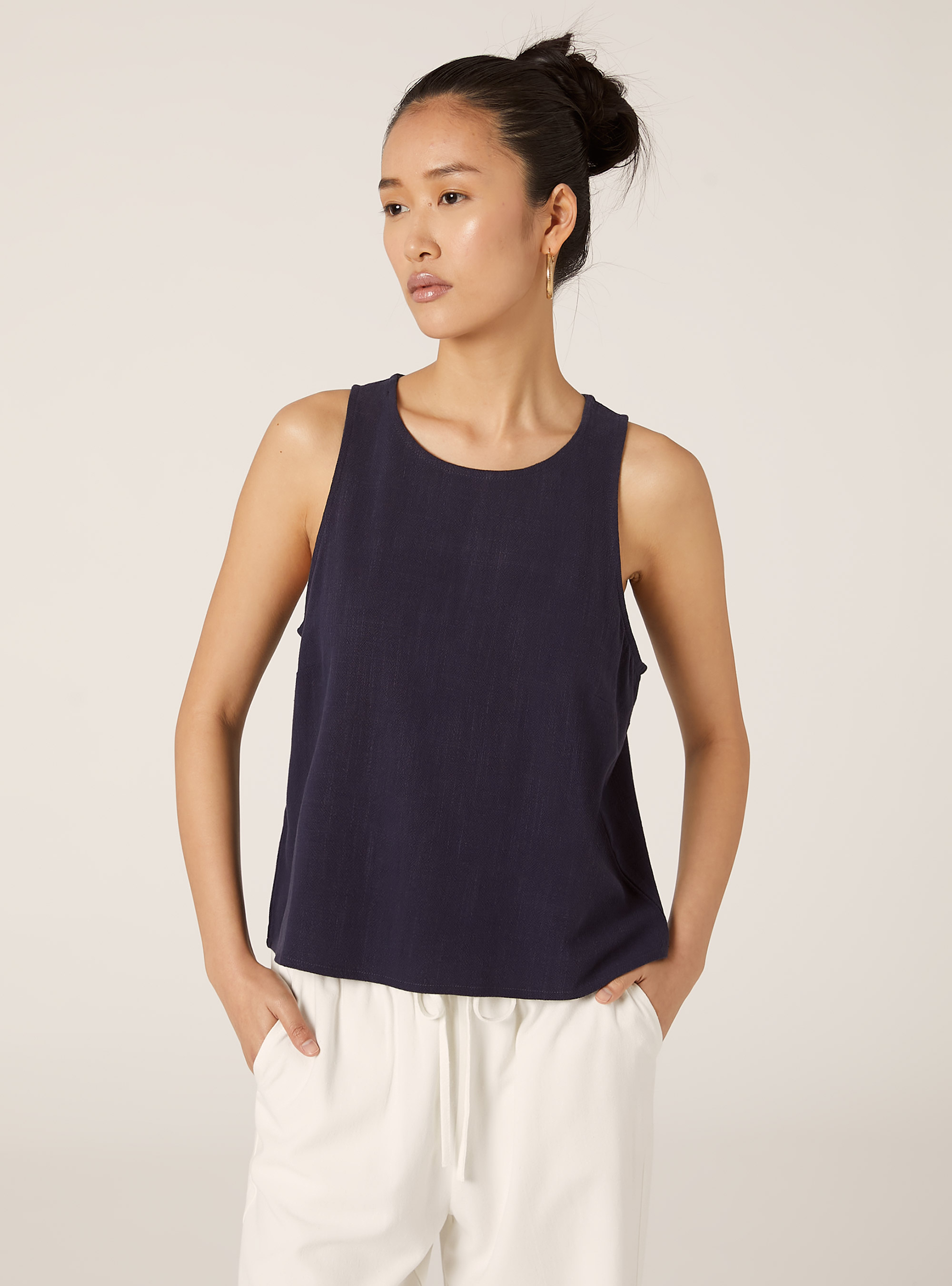 Débardeur court en lin mélangé, NA2 NAVY MEDIUM