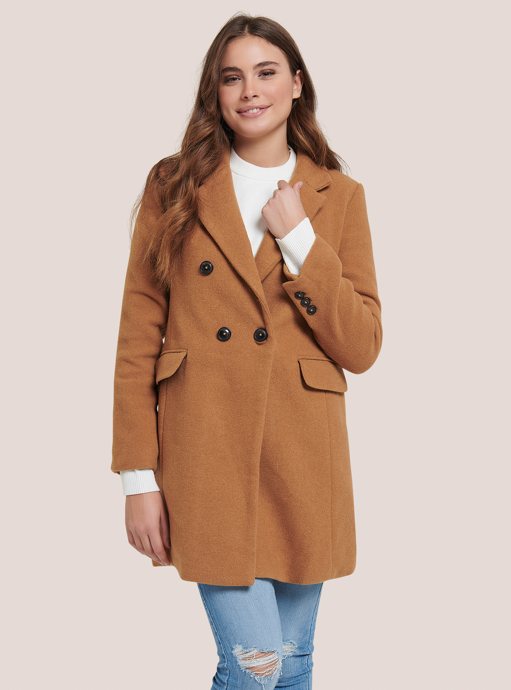 Cappotto doppiopetto misto lana, TB1 TOBACCO DARK