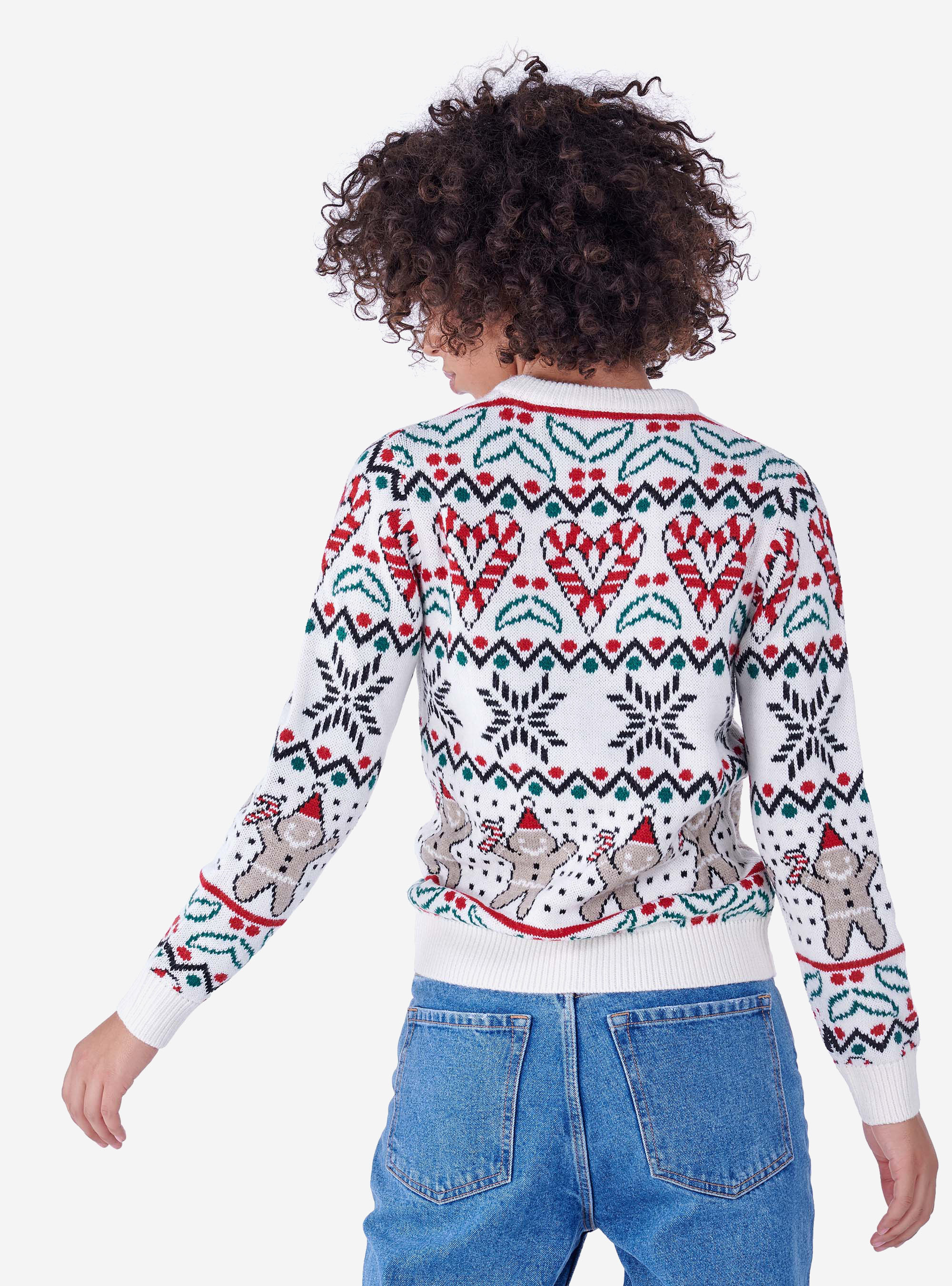 JERSEY CUELLO REDONDO CON MOTIVOS NAVIDEÑOS, BLANCO