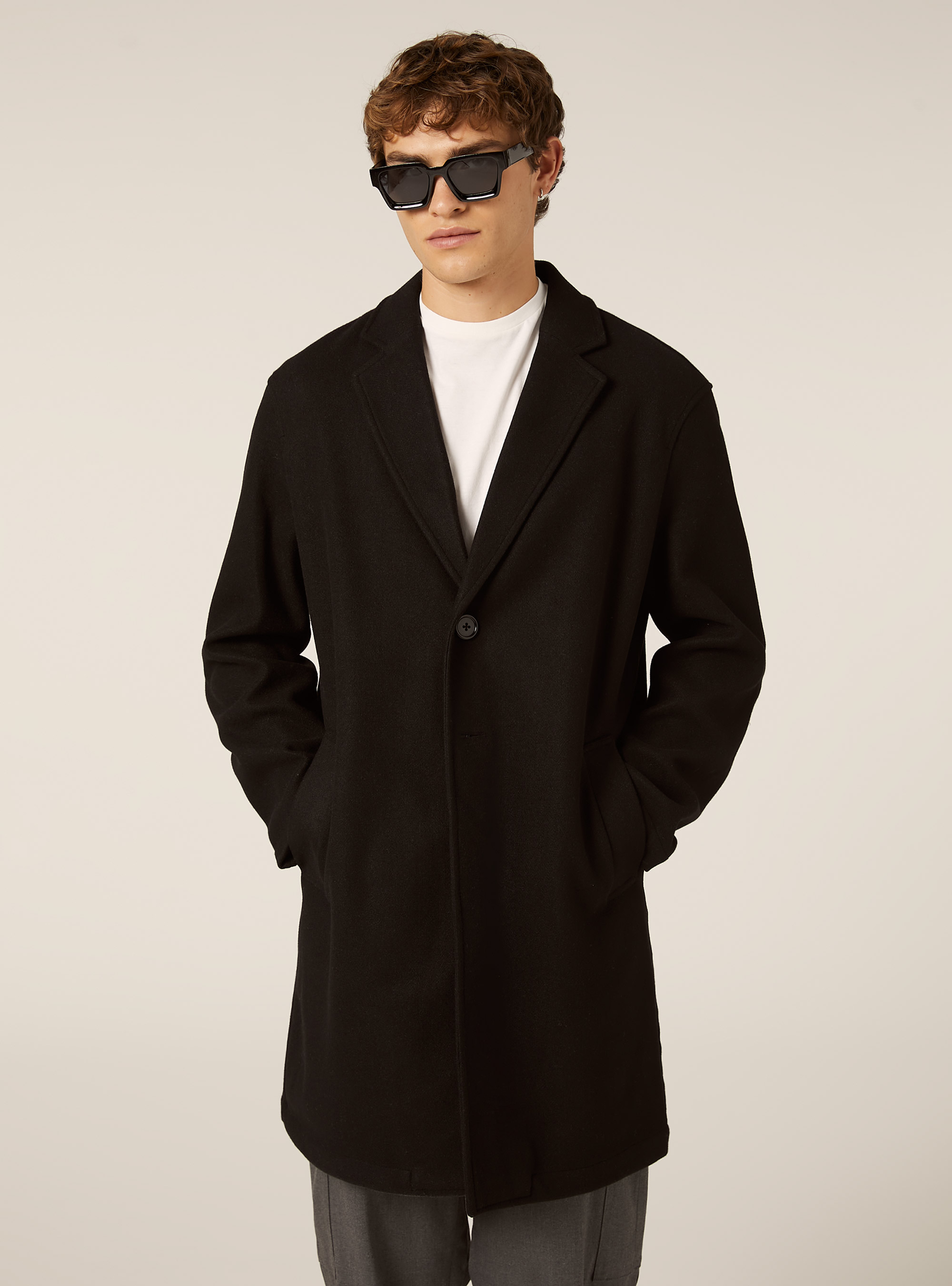 Unlined single-breasted coat, BK1 BLACK