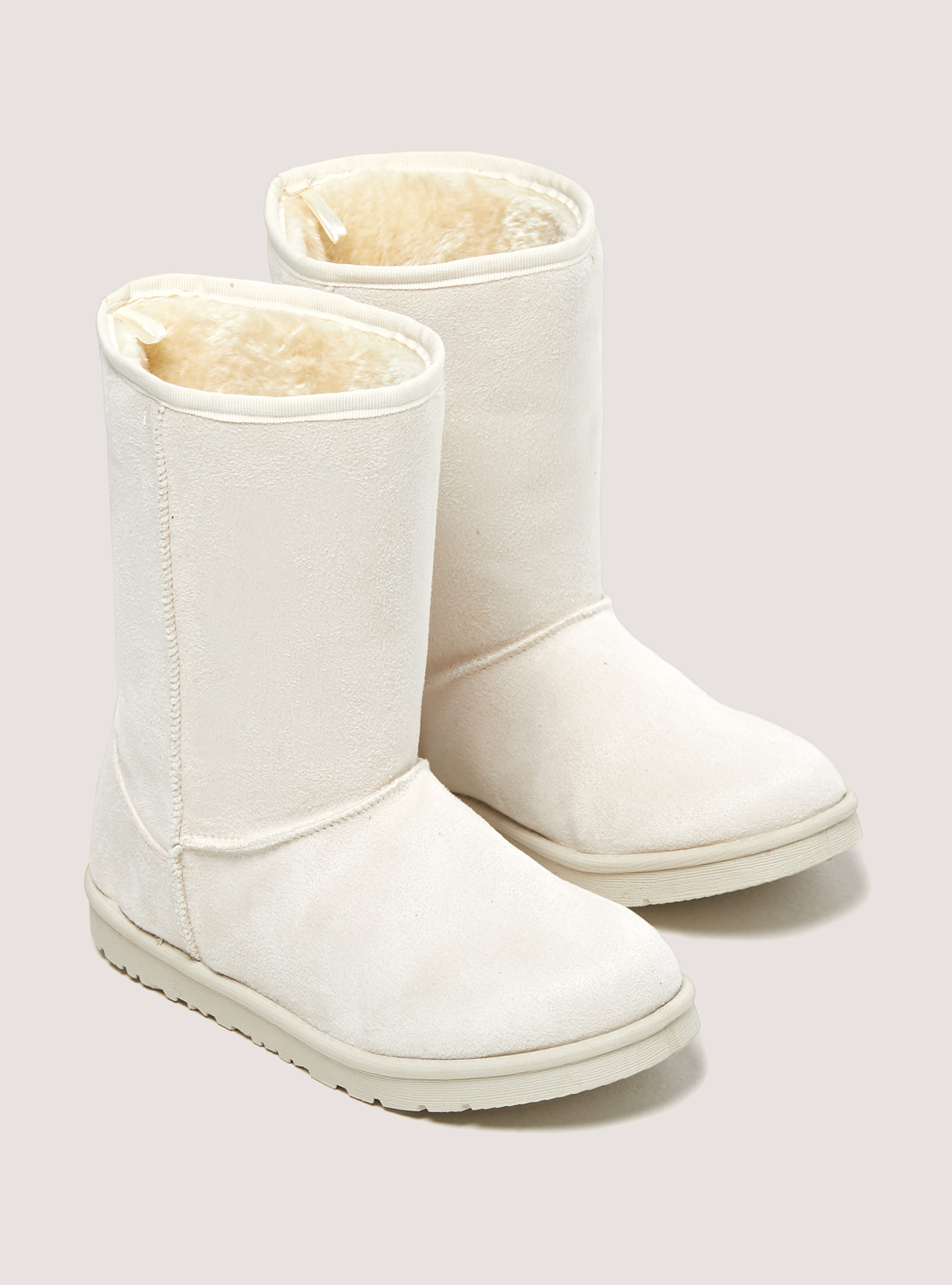 Suede ankle boots with faux fur inside, C0020 OFF WHITE