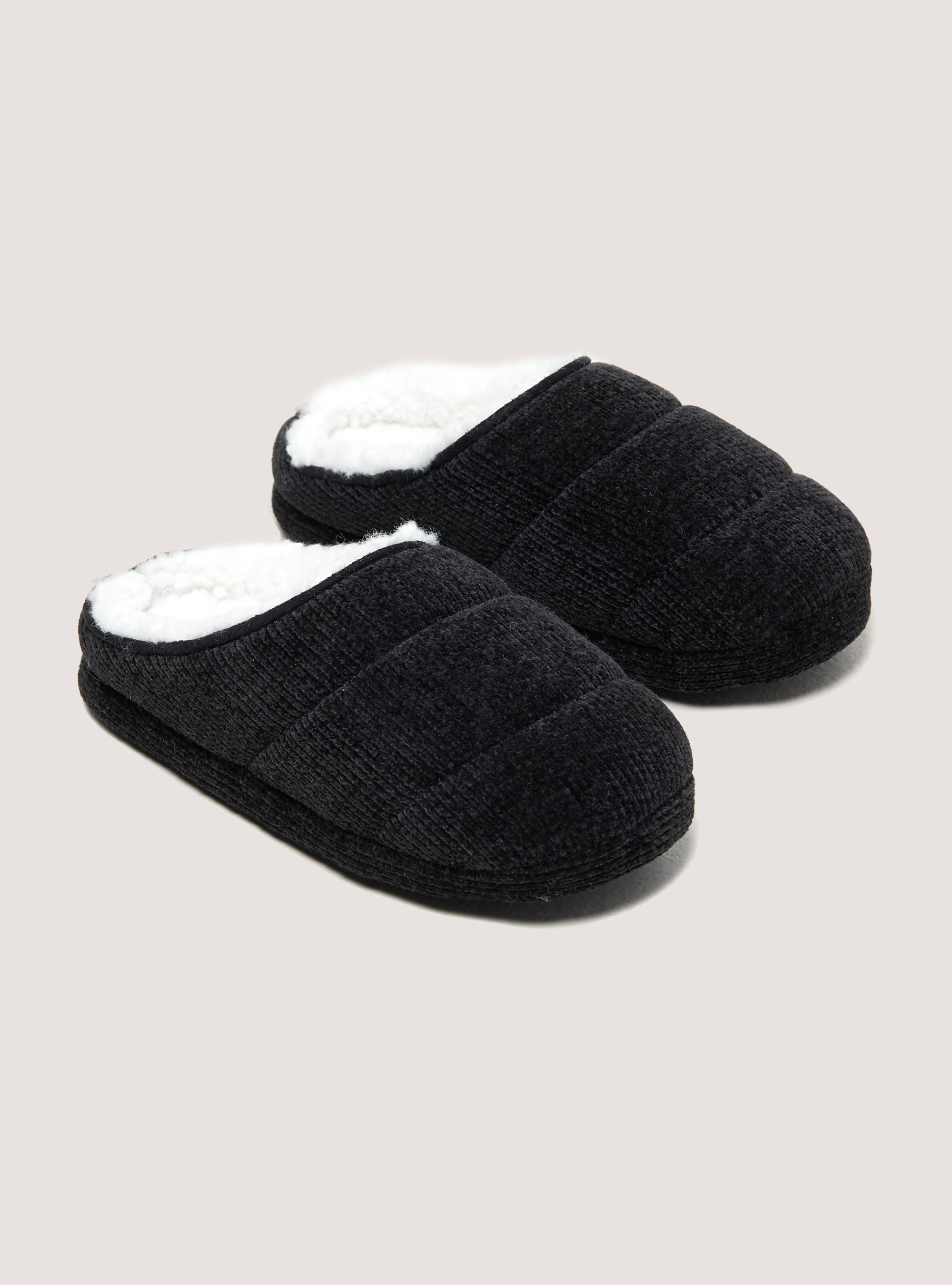 Pantofole con interno in eco pelliccia, NERO