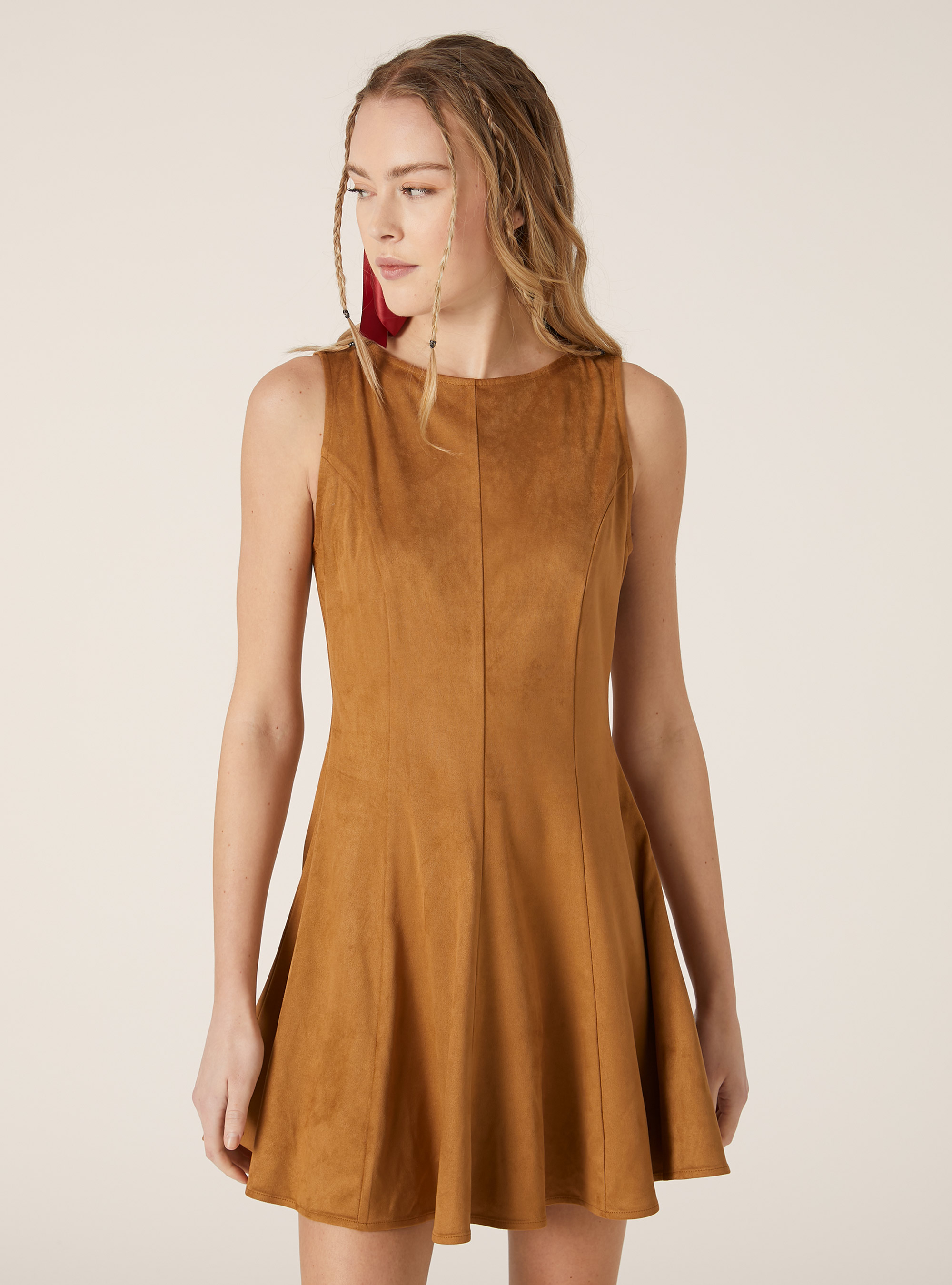 Suede effect short dress, TB2 TOBACCO MEDIUM