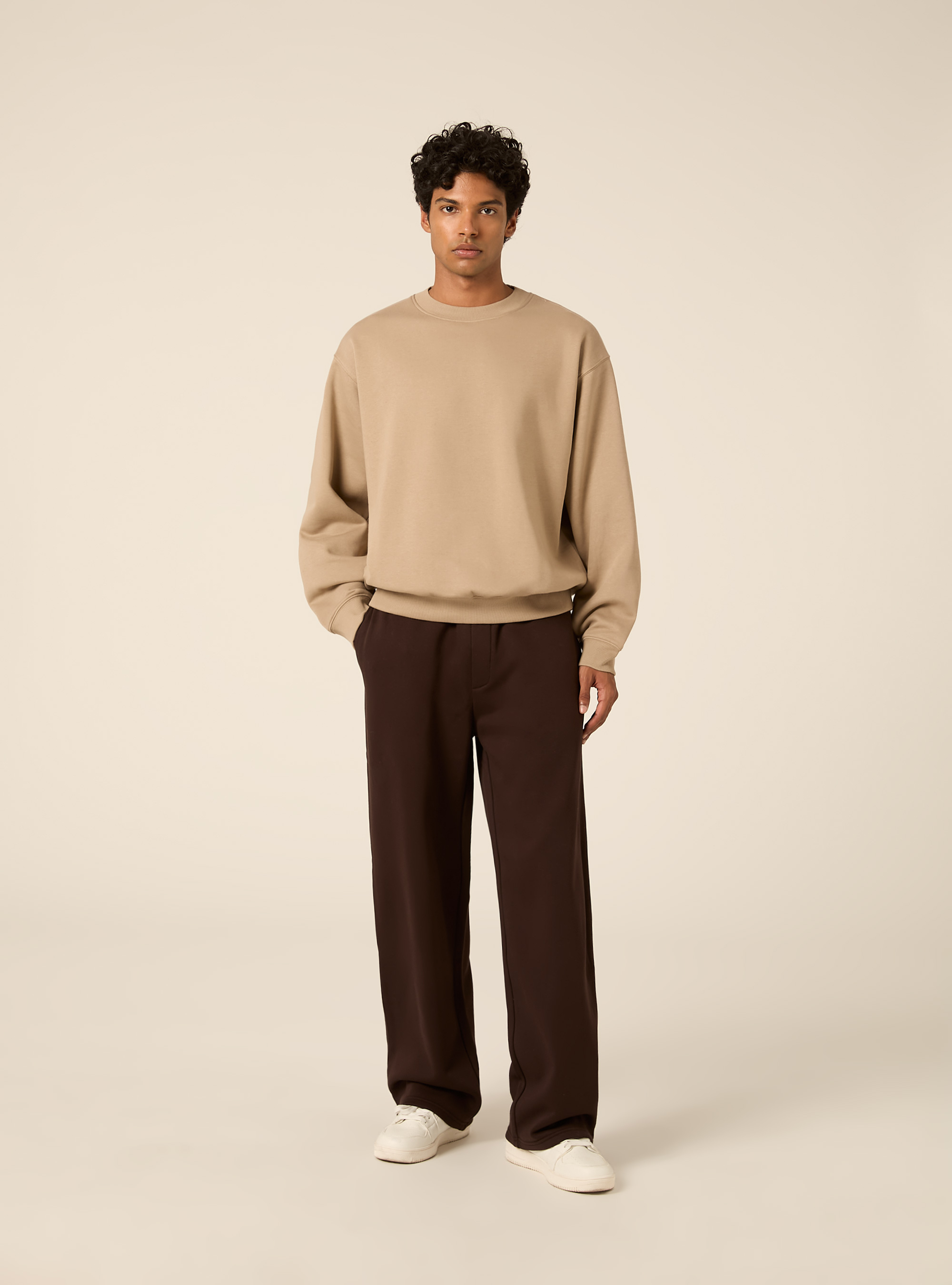 Felpa girocollo basica boxy fit, BG2 BEIGE MEDIUM