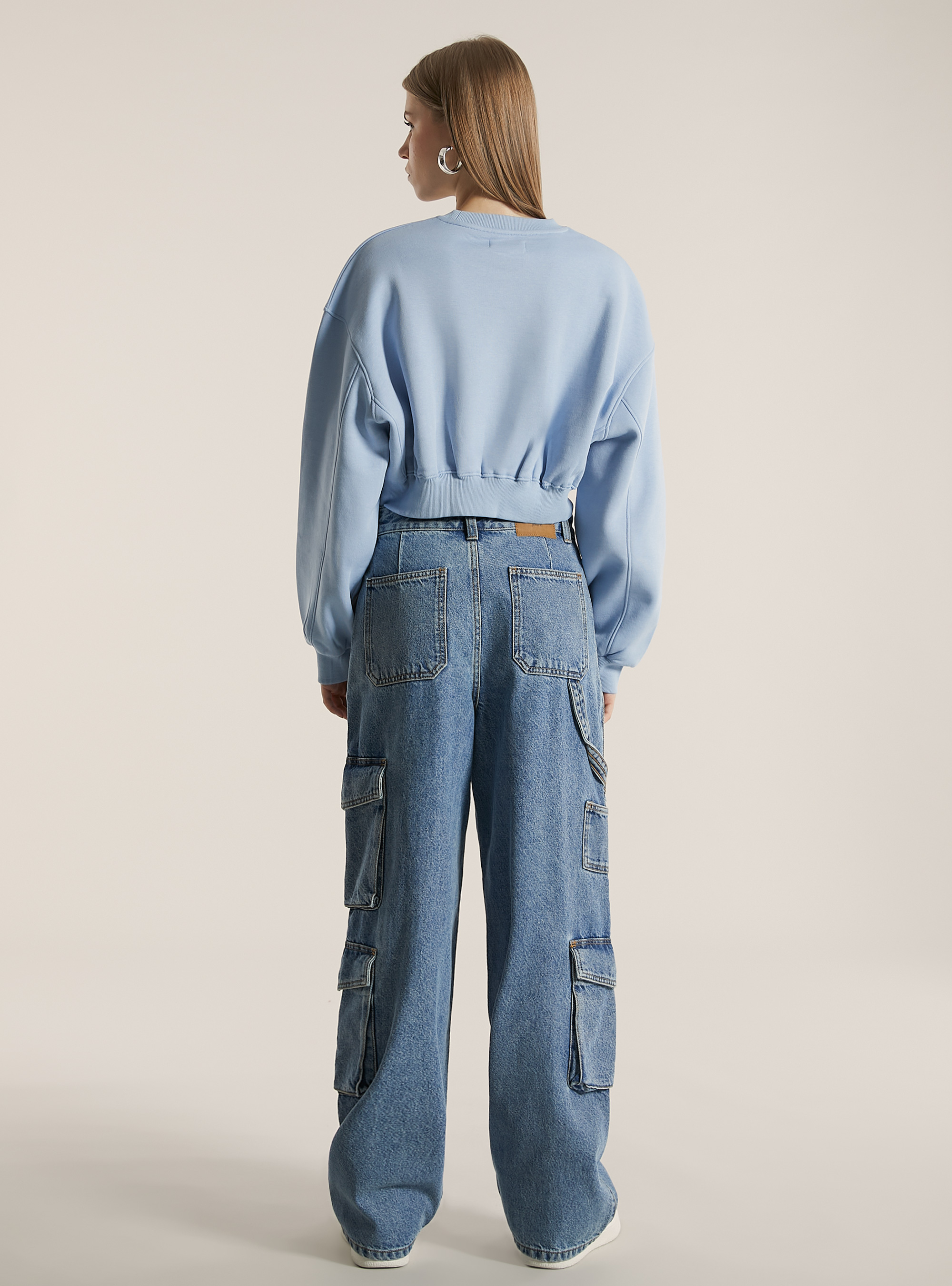 Cotton crop crew-neck sweatshirt, AZ3 AZURE LIGHT