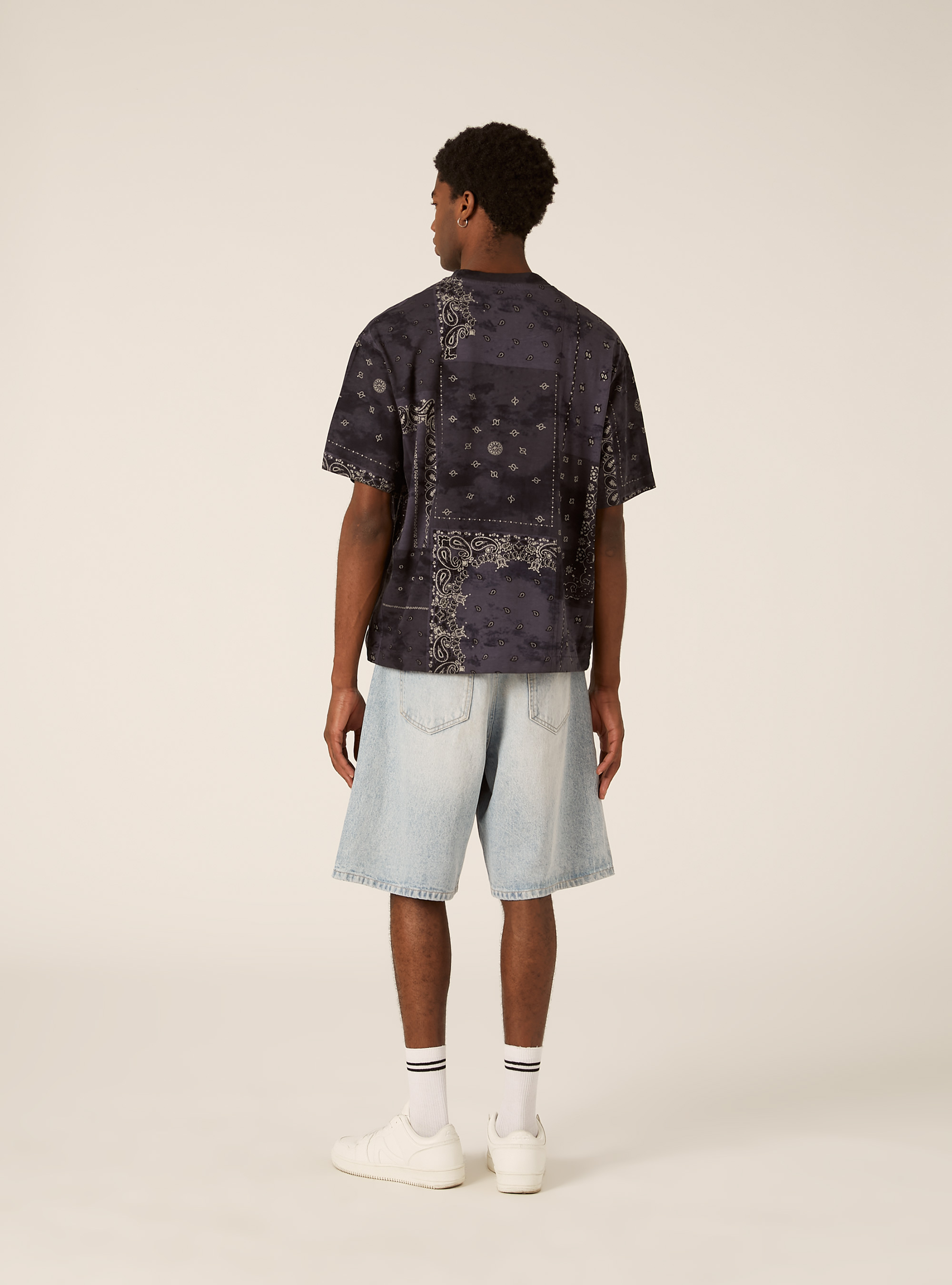 Patchwork Bandana Print Oversized T-Shirt, NA1 NAVY DARK