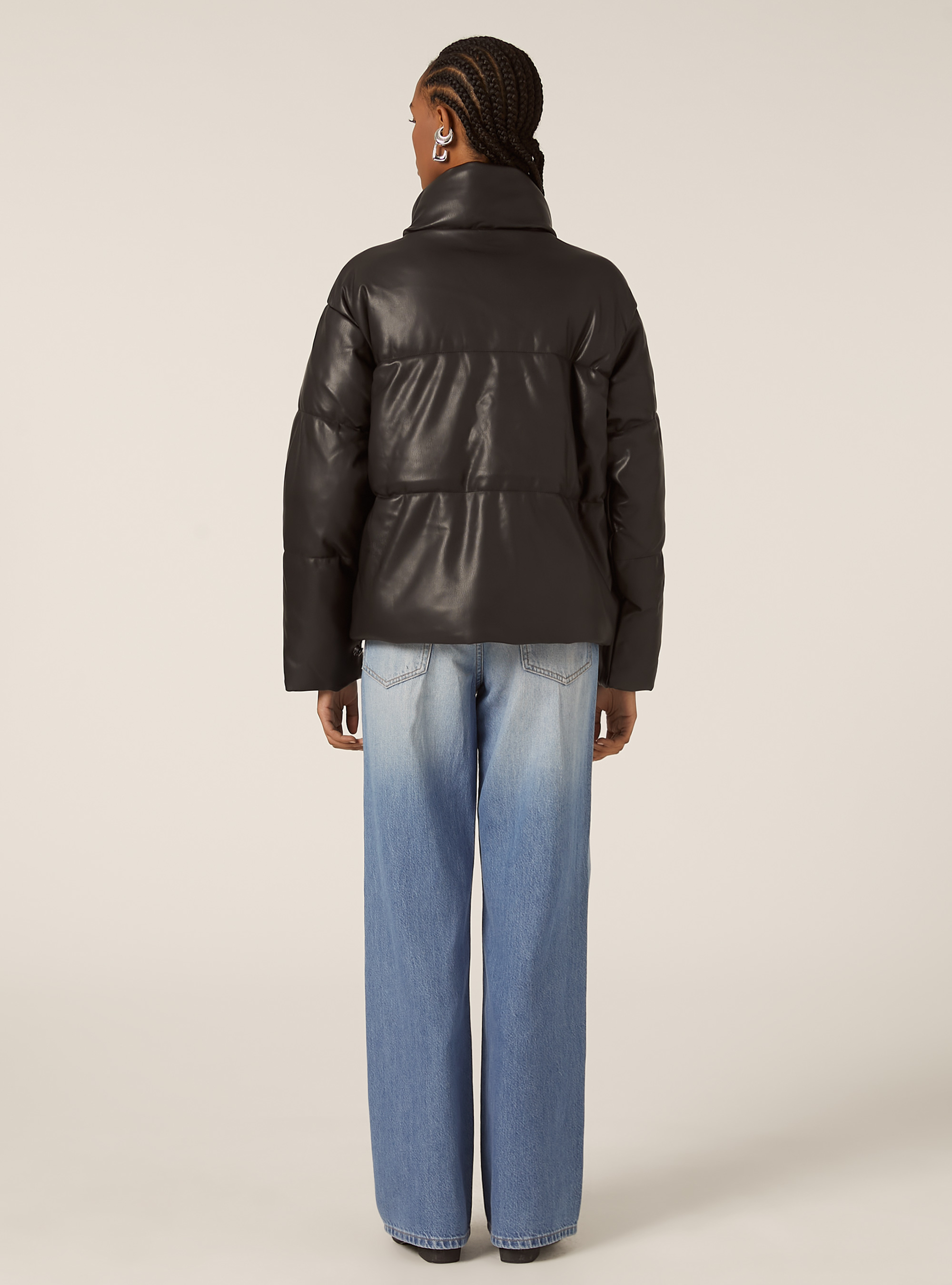 Giubbotto imbottito effetto pelle, BK1 BLACK