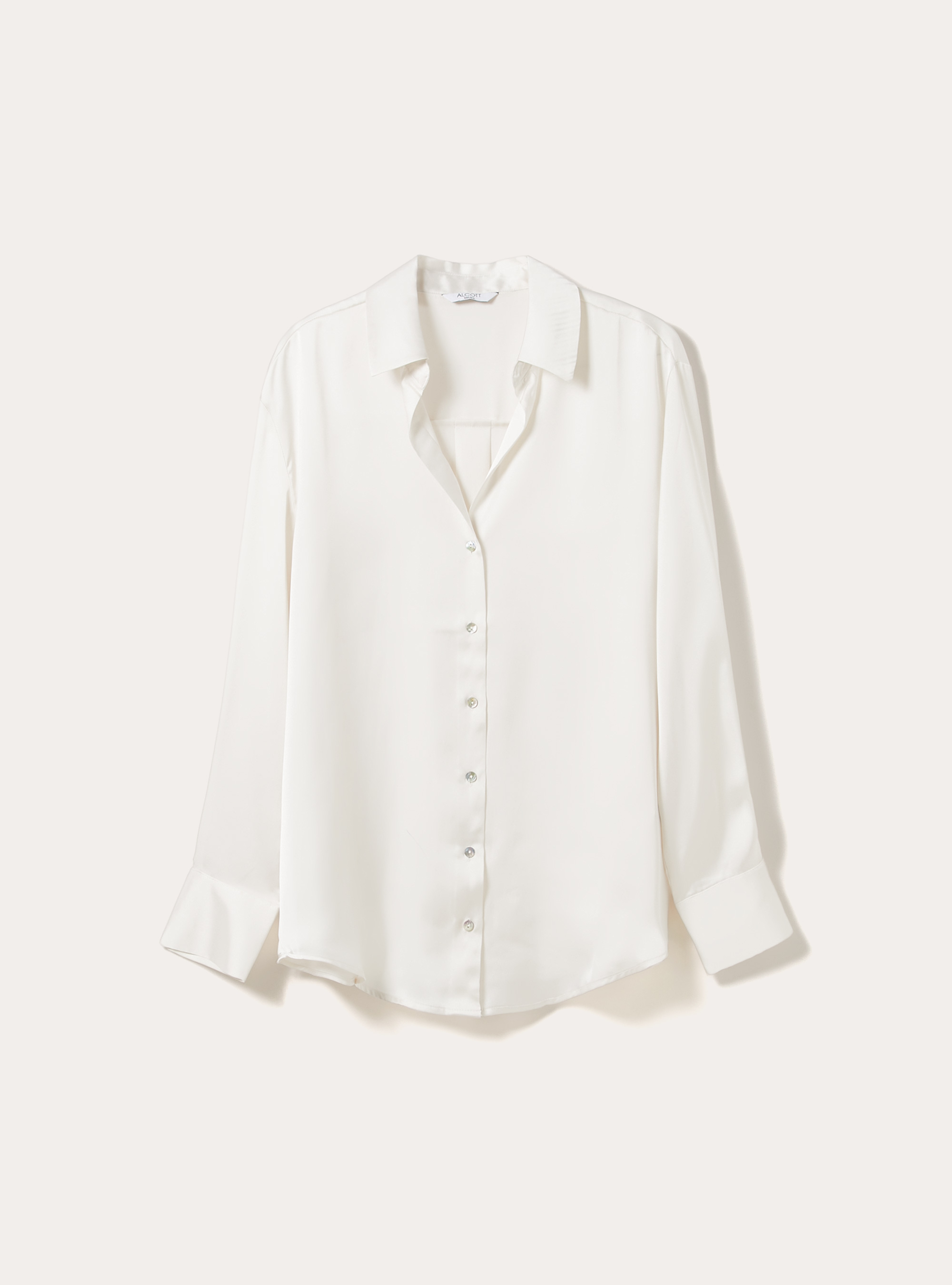 Camicia in satin con colletto a revers, WH2 WHITE