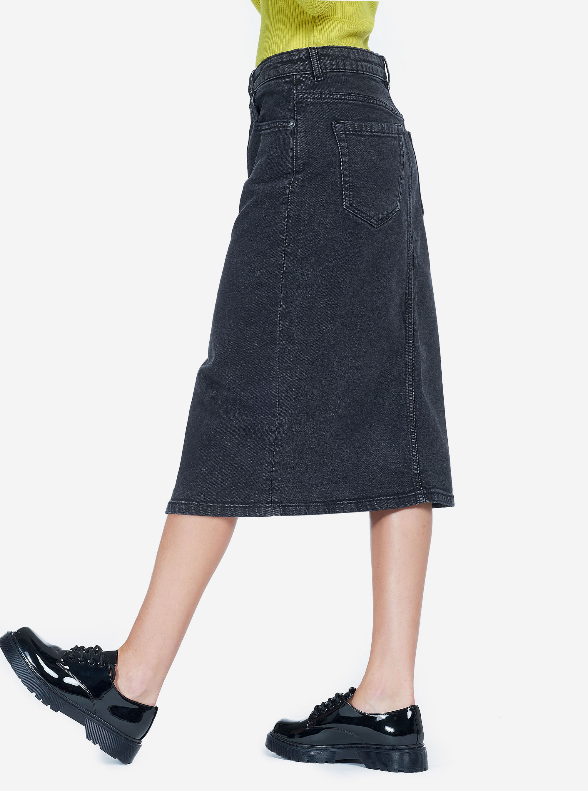 Gonna longuette denim stretch, NERO