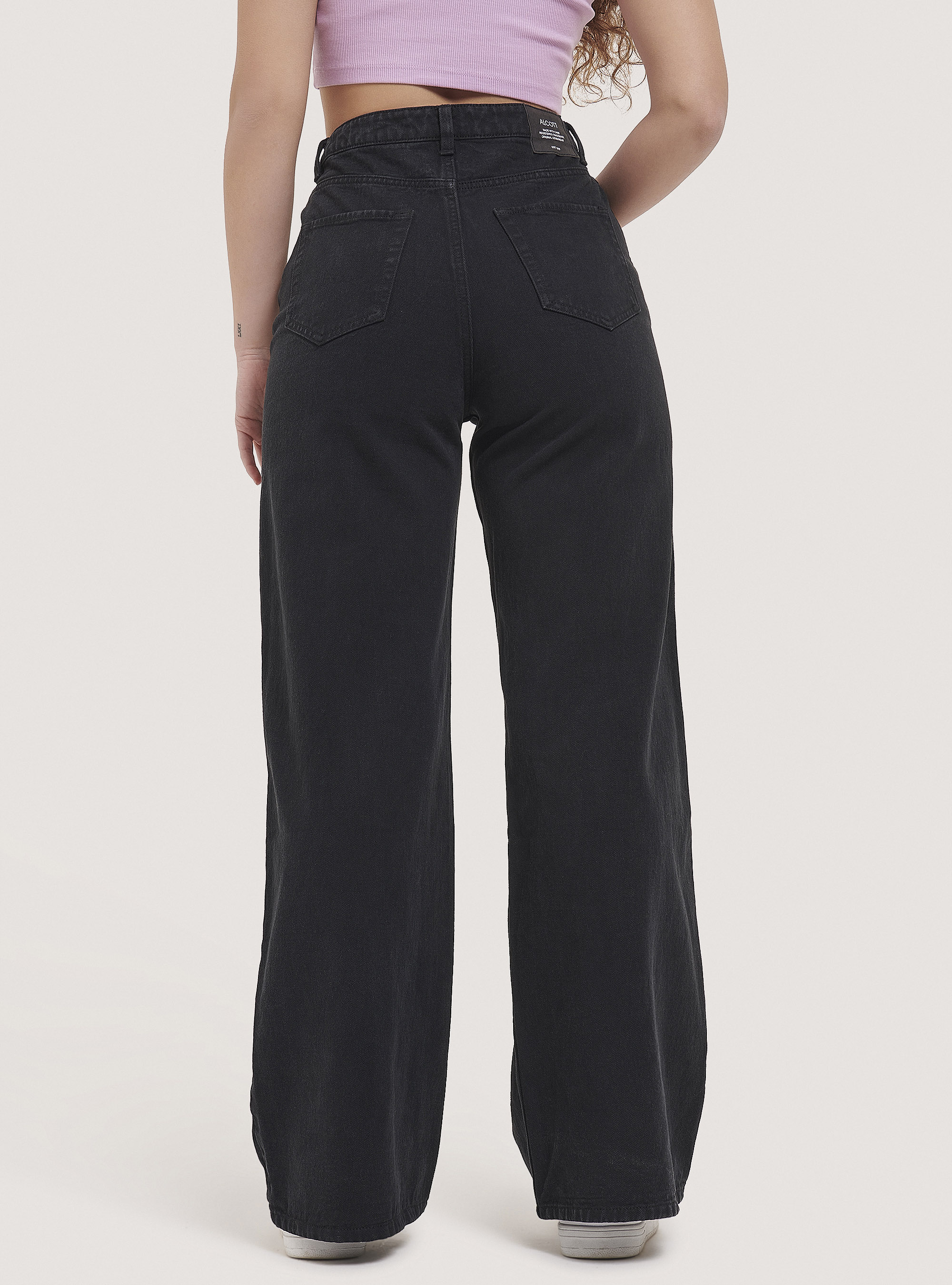 Wide leg trousers in twill, C101 BLACK