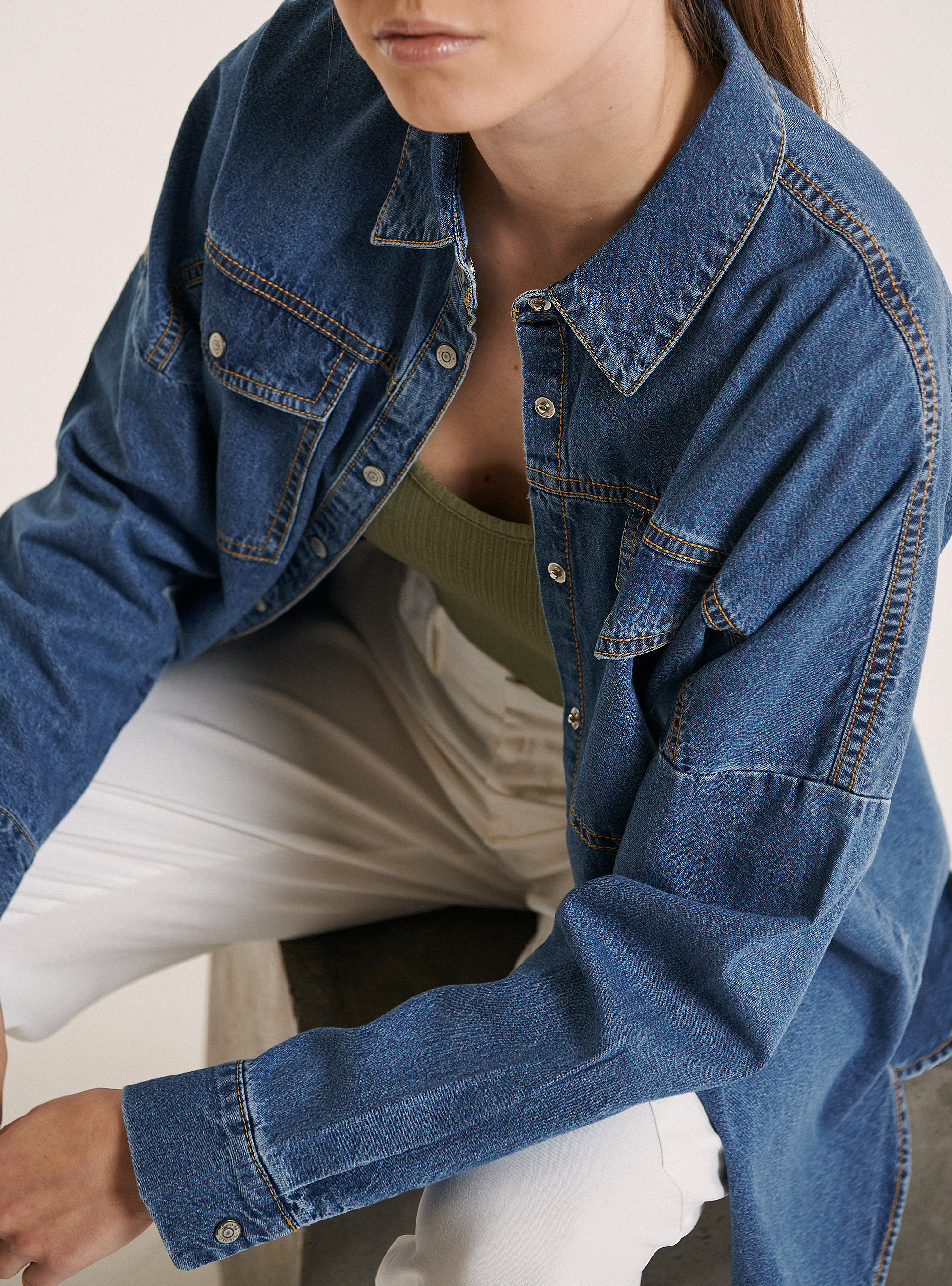 Oversize shirt in cotton, AZURE