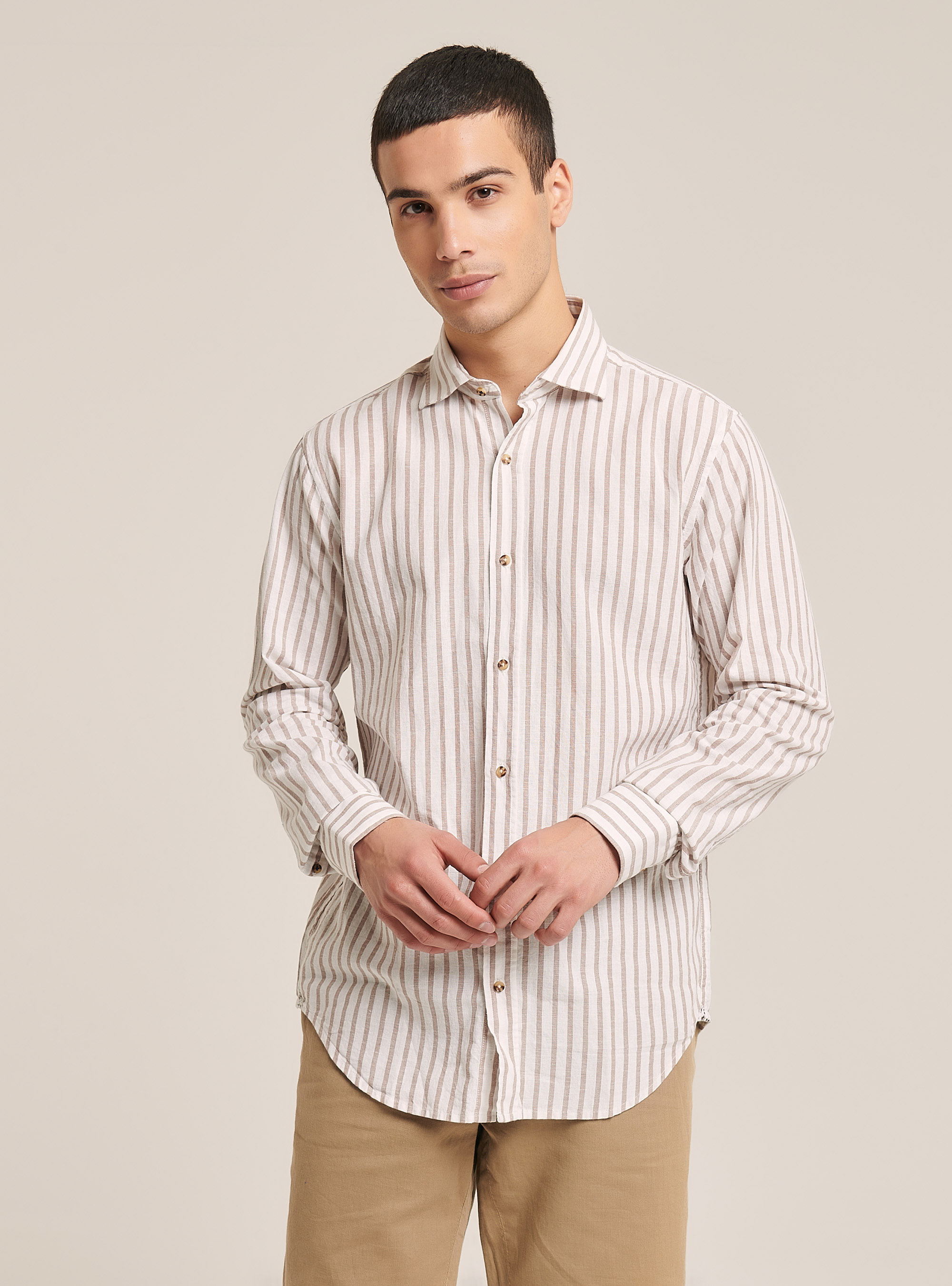 Linen blend striped shirt, MULTICOLOR
