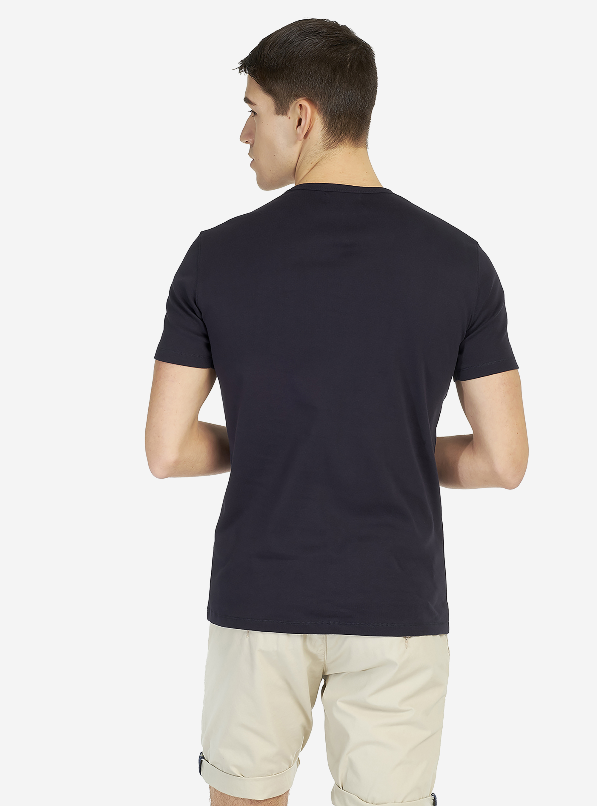 Elastic cotton comfort-stretch round neck t-shirt., BLUE