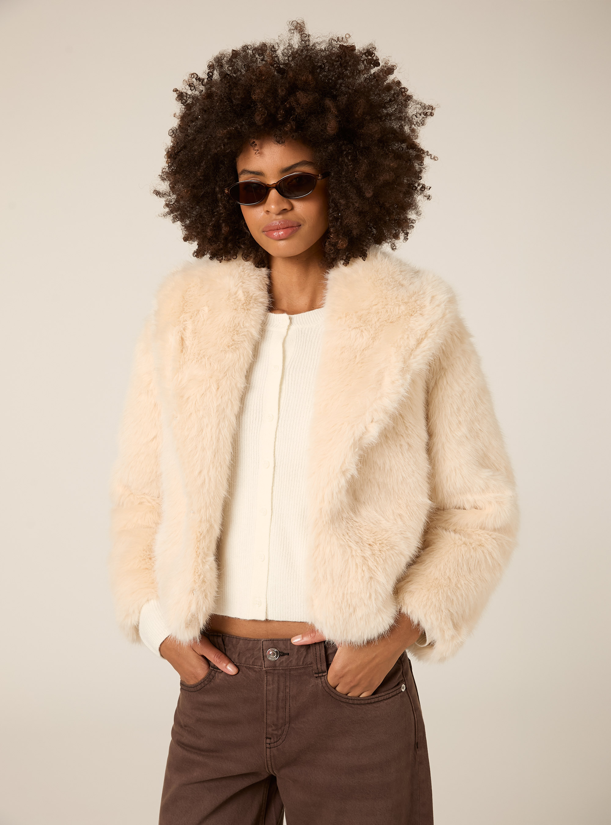 Pelliccia sintetica collo cappuccio, WH1 OFF WHITE