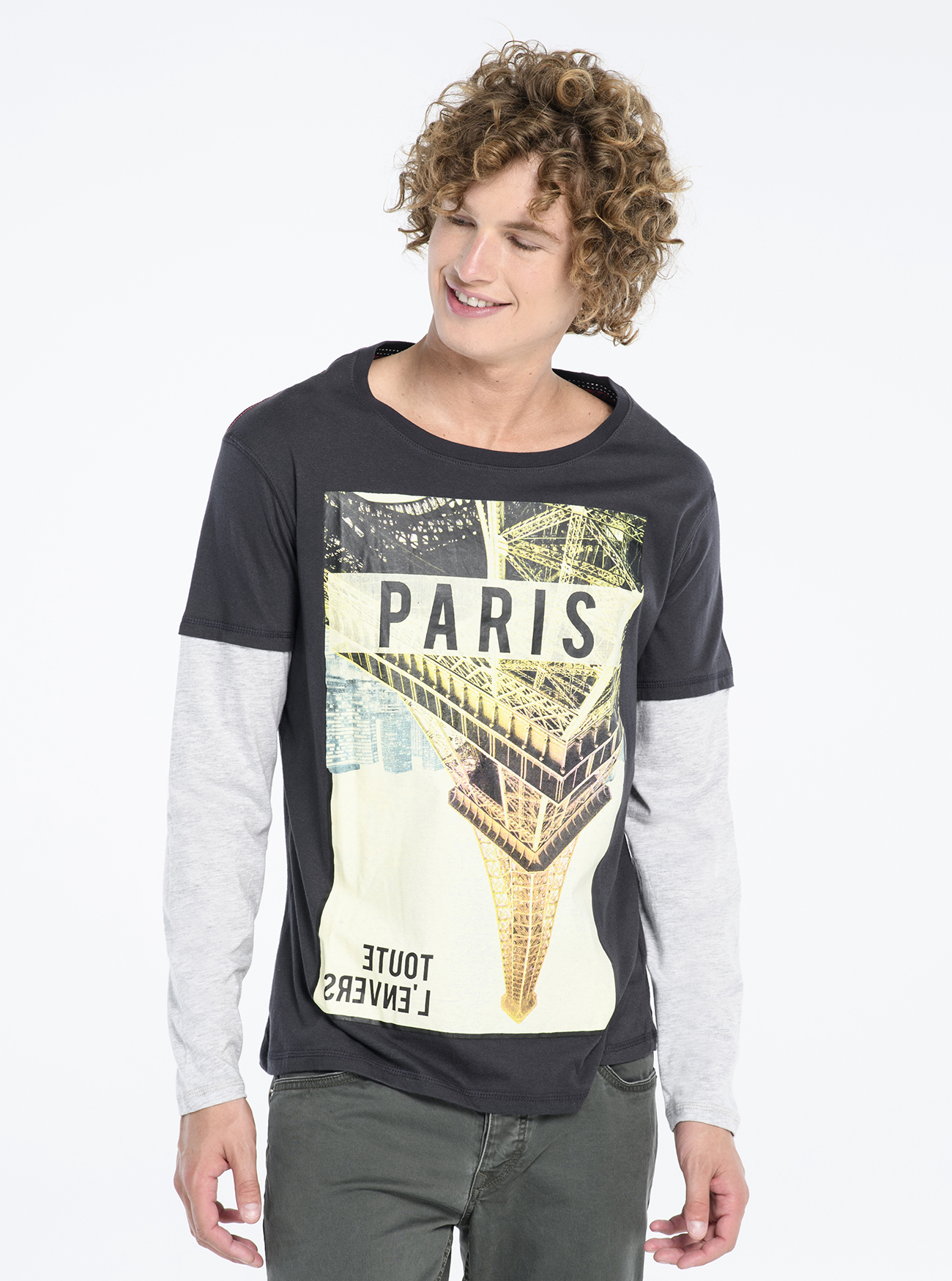 Maglietta a maniche lunghe con stampa, NERO