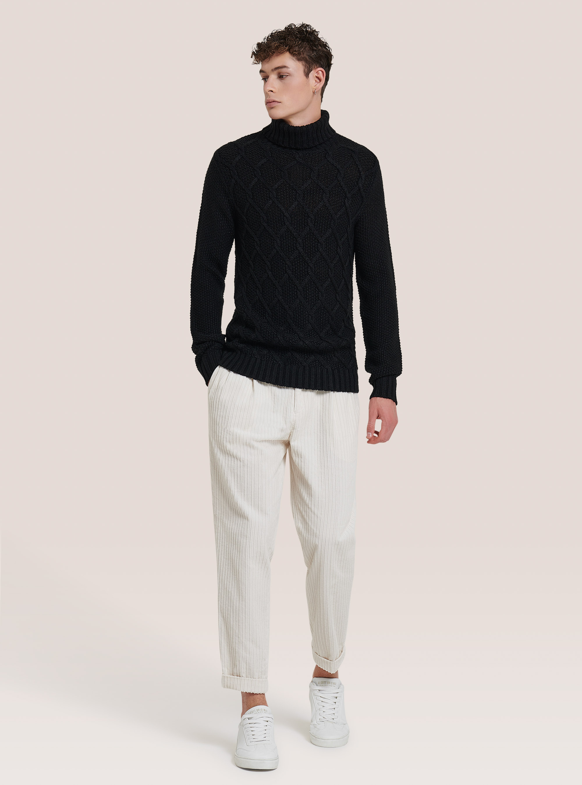 Pullover effetto rombi incrociati, C101 BLACK