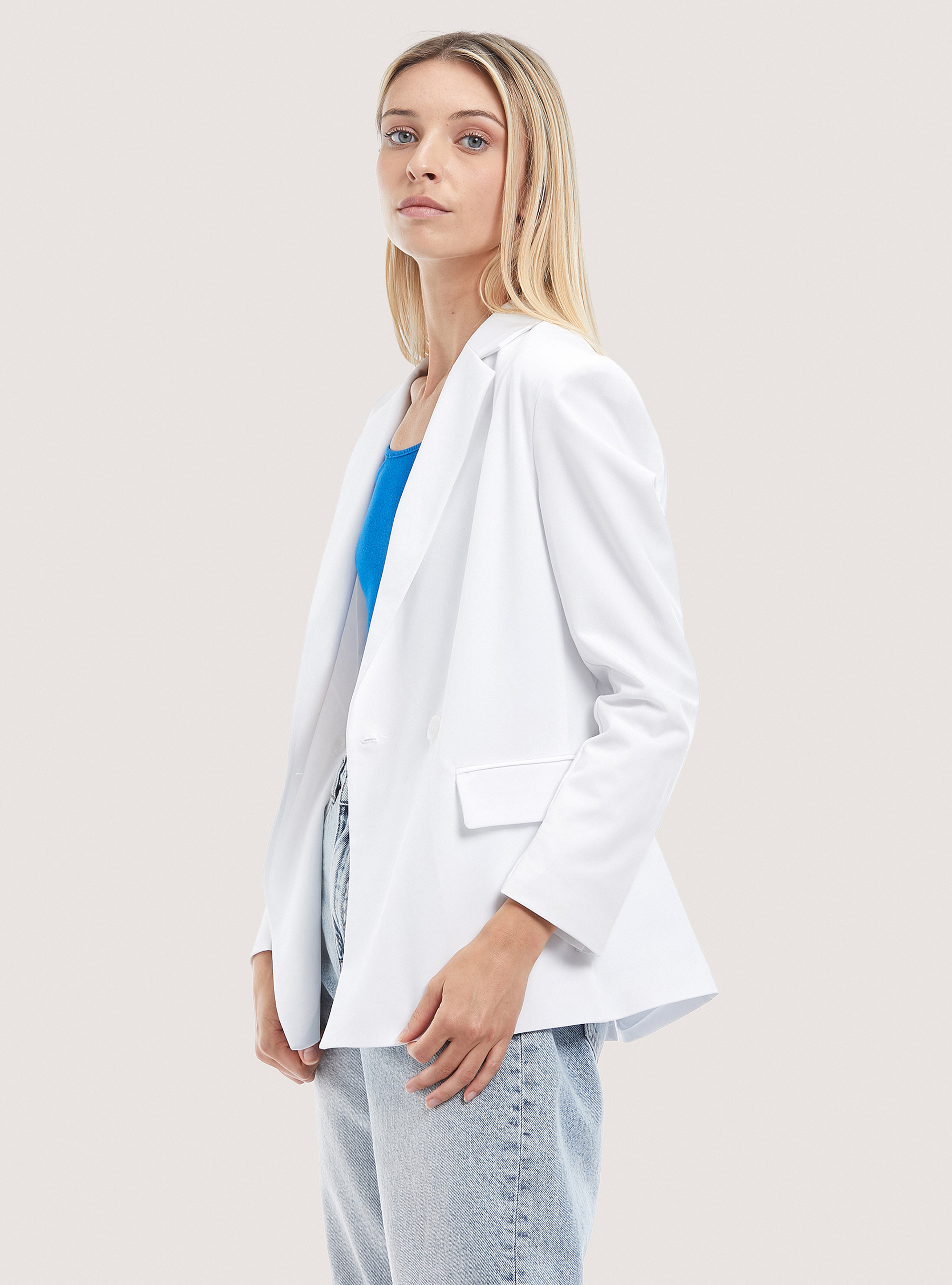 Oversized single breasted blazer, WHITE