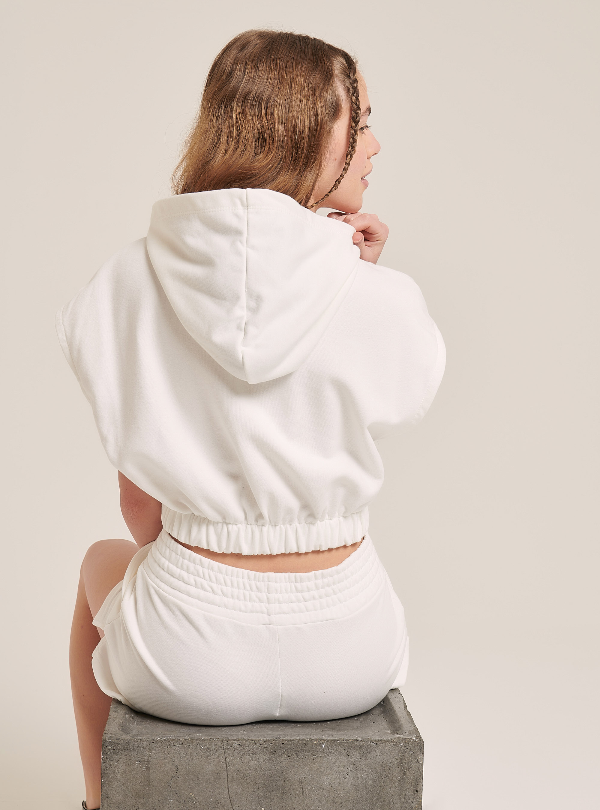 Sudadera sin mangas con capucha, C0020 OFF WHITE