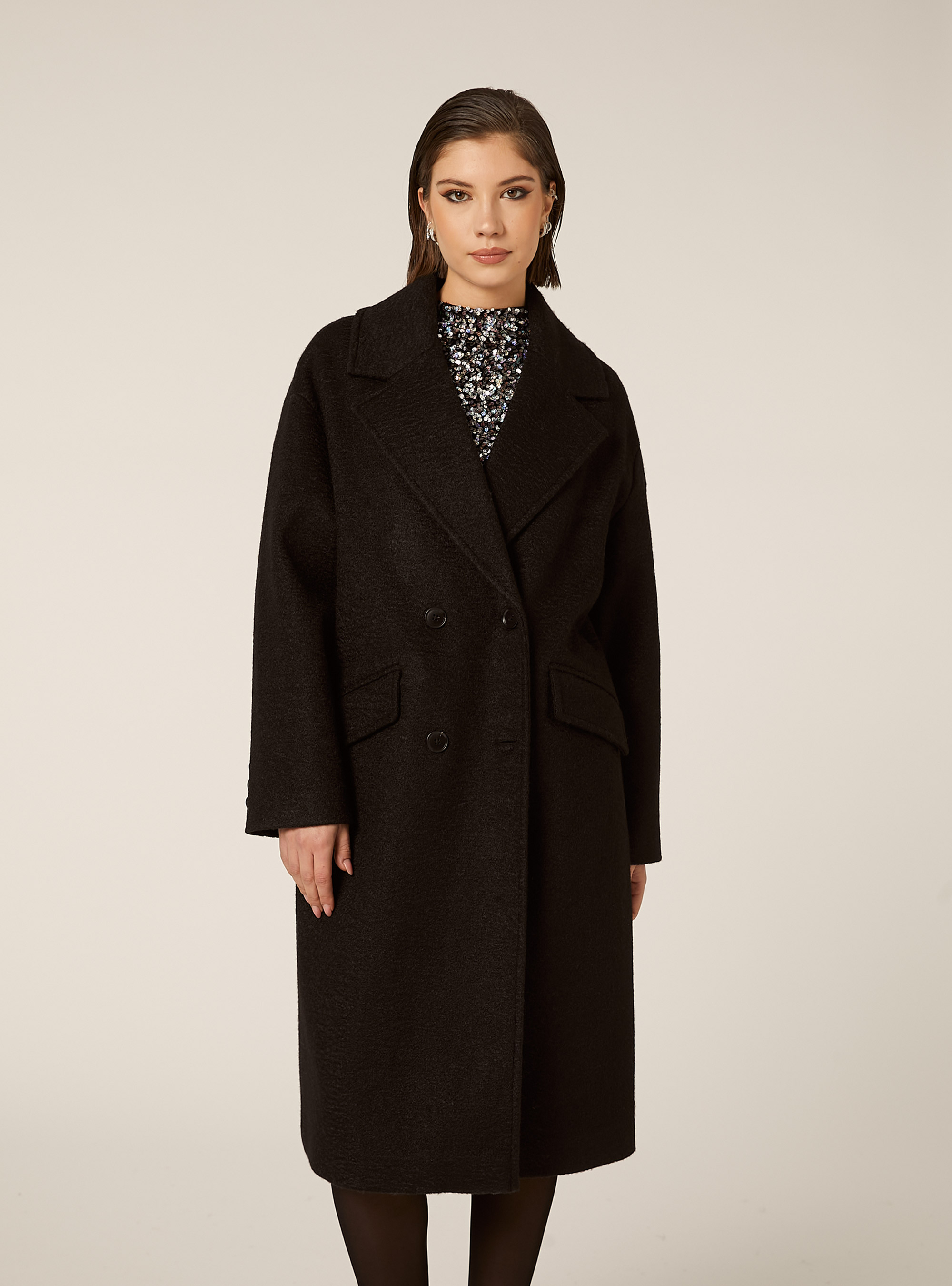 Abrigo largo cruzado, BK1 BLACK