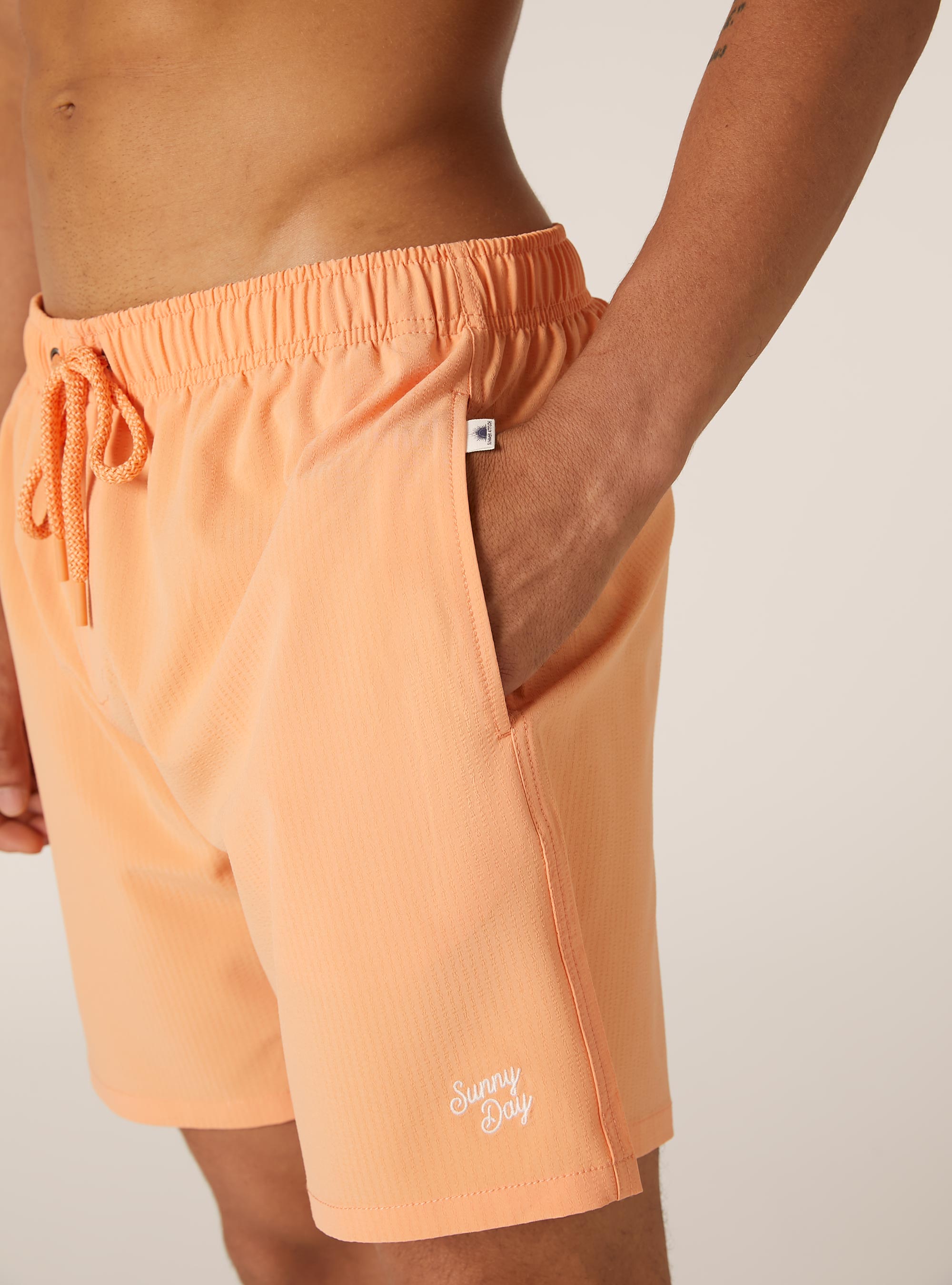 Plain-coloured seersucker swimming costume, OR3 ORANGE LIGHT