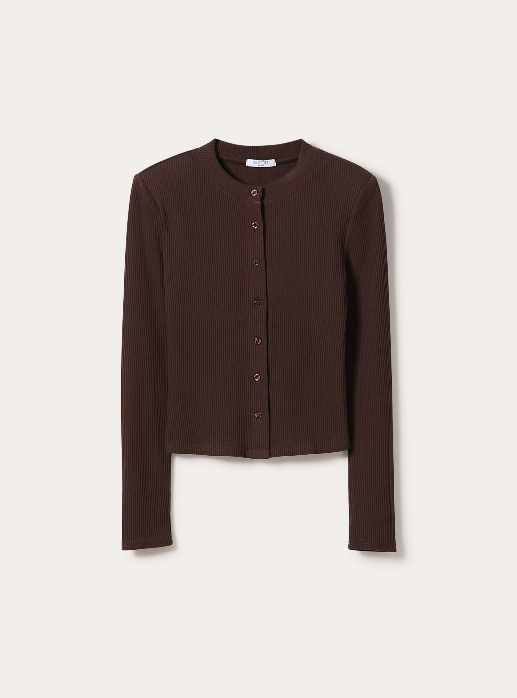 Cardigan in maglia a coste con spalline imbottite, BR1 BROWN DARK