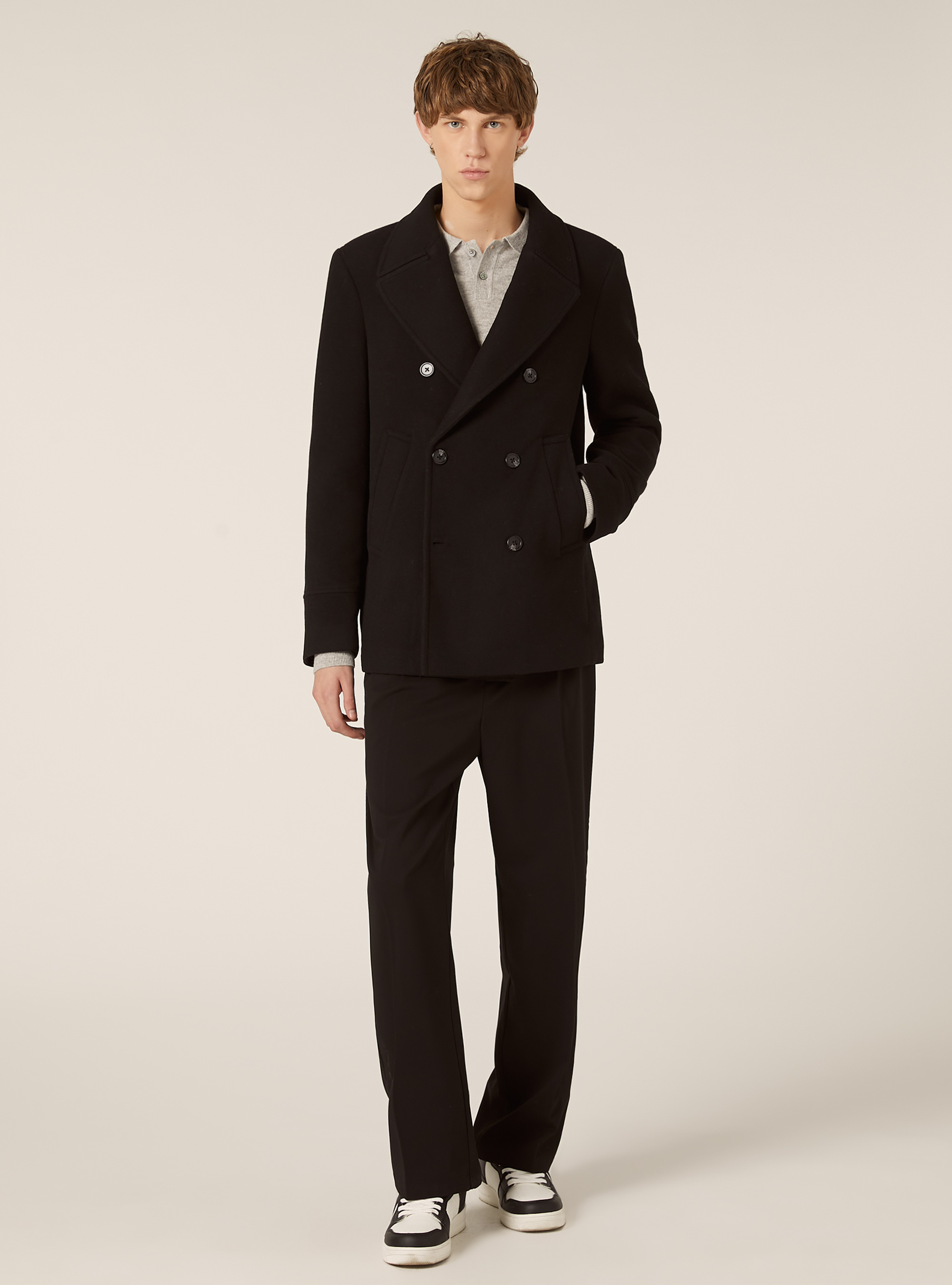 Abrigo cab&aacute;n cruzado, BK1 BLACK